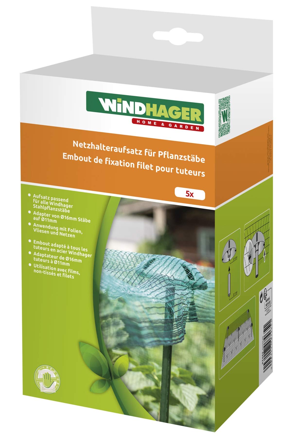 Windhager Uchwyt do siatki na rośliny, wspornik siatki do grządek, nasadka do ochrony krzewów owocowych, Ø 12 cm, 5 sztuk, 07465