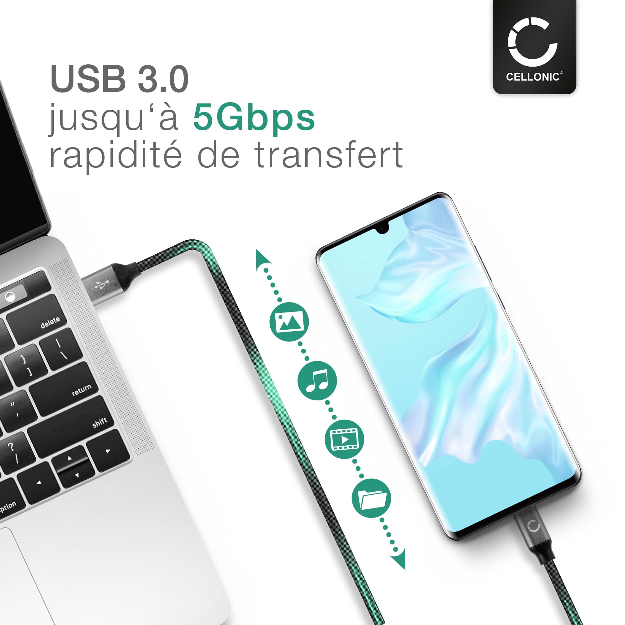 Subtel Câble USB USB C Type C 2.0 3A Transfert Données Pour