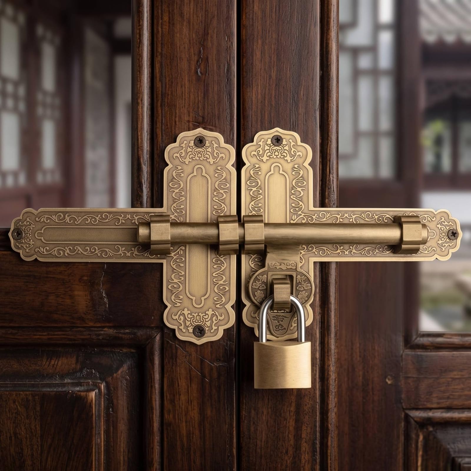 Cerrojo Puerta con Cierre con Llave corativo Cerrojo Puerta Antiguo Pasador para Patio, Bronce, 40cm