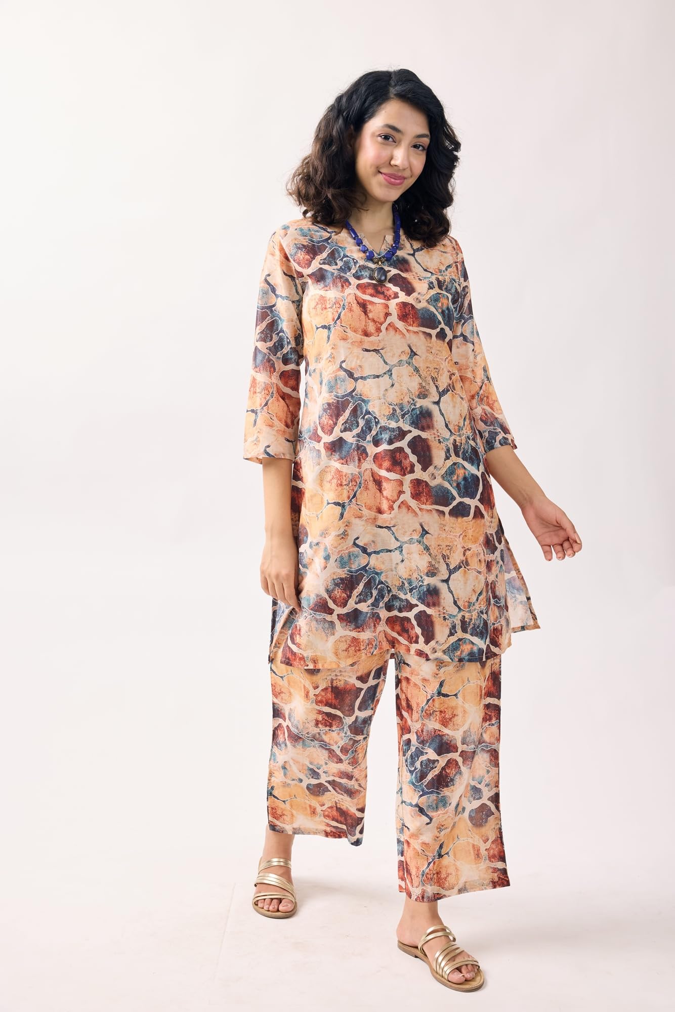 Toochki Women's Muslin Midi Co Ord Set Dress (Toochki280-Cd/2Xl_Multicolour