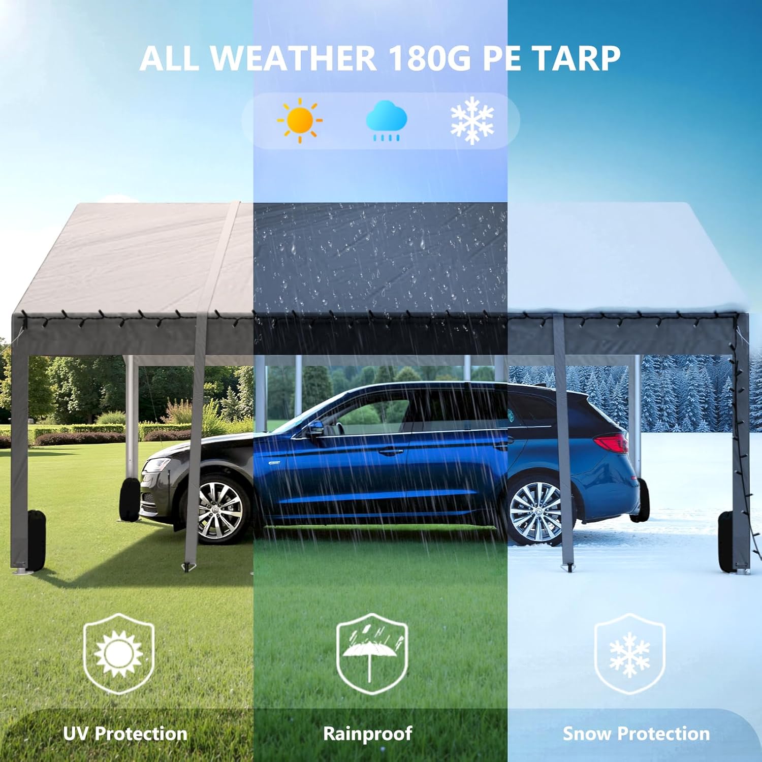 Carports 10X20 Heavy Duty,Portable Car Port Garage,Carport Canopy with Adjustable Height from 9.5 ft to 11 ft,Outdoor Car Shelter All Weather,White