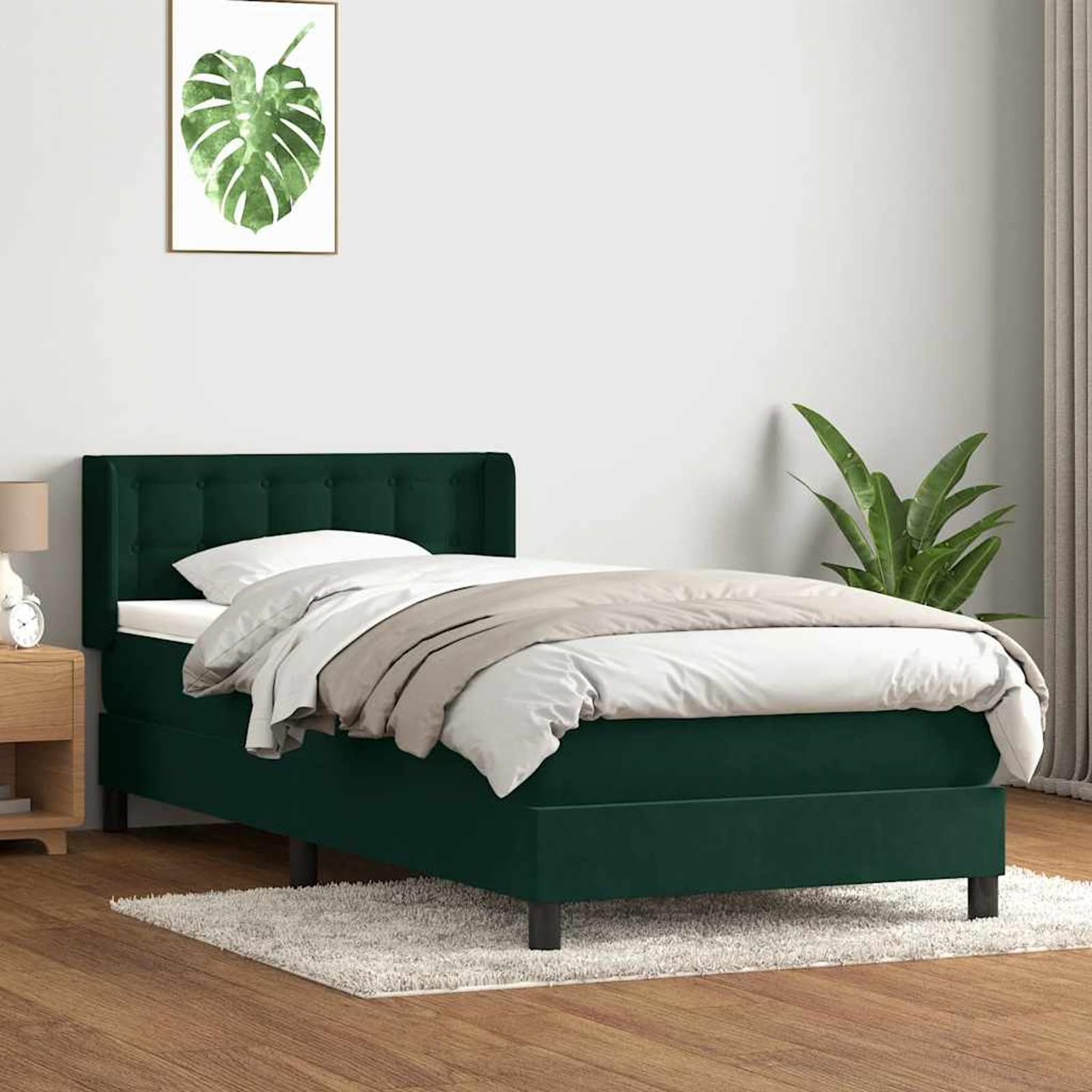 ATOMSTACK MAKER Letto a molle, 80 x 220 cm, con materasso a molle insacchettate, rivestimento in velluto verde scuro, testiera regolabile in altezza, coprimaterasso traspirante, per un sonno riposante