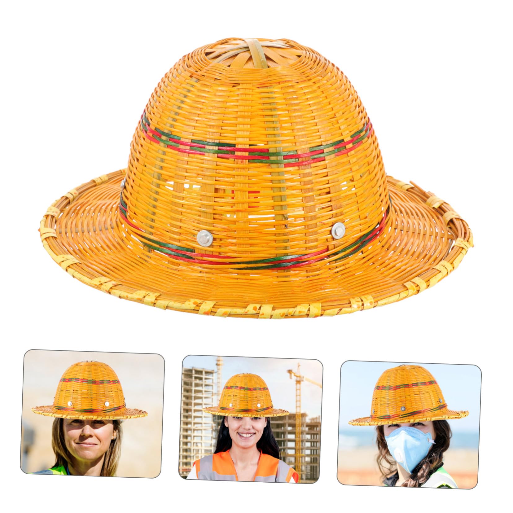 Hohopeti Sicherheitshelm aus Bambusflechterei mit UV Schutz Leichter und Sicherer Schutzhelm für Sommer Baustellen Einfach Verstellbar und Atmungsaktiv