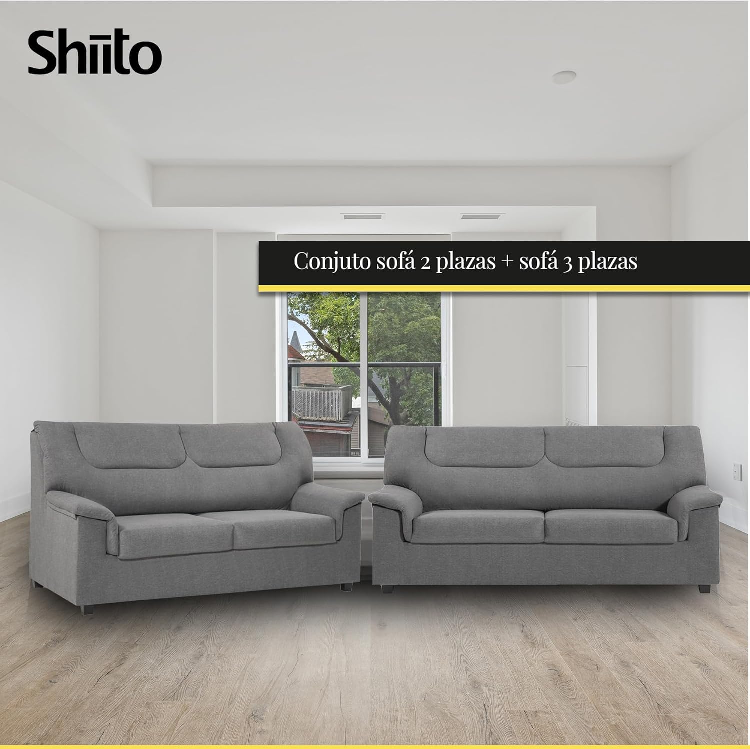 SHIITO | Modelo Tribeca - Conjunto con Sofa 3 Plazas + Sofá 2 Plazas | Máximo Relax y Confort | Color Gris