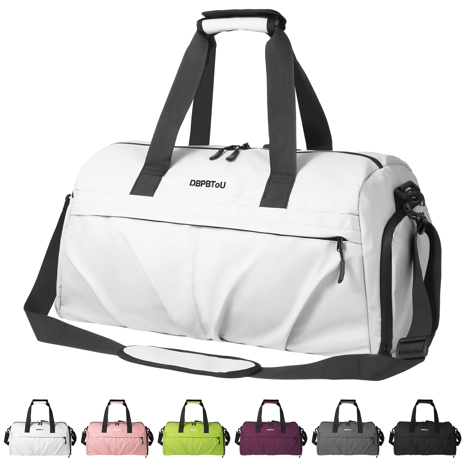 DBPBToU Sporttasche Damen Herren Hartes Material, Reisetasche mit Schuhfach Zwei Belüftungslöchern und Nassfach, wasserdichte Weekender Bag, Gym Bag/Schwimmtasche/Saunatasche (Perlweiss)