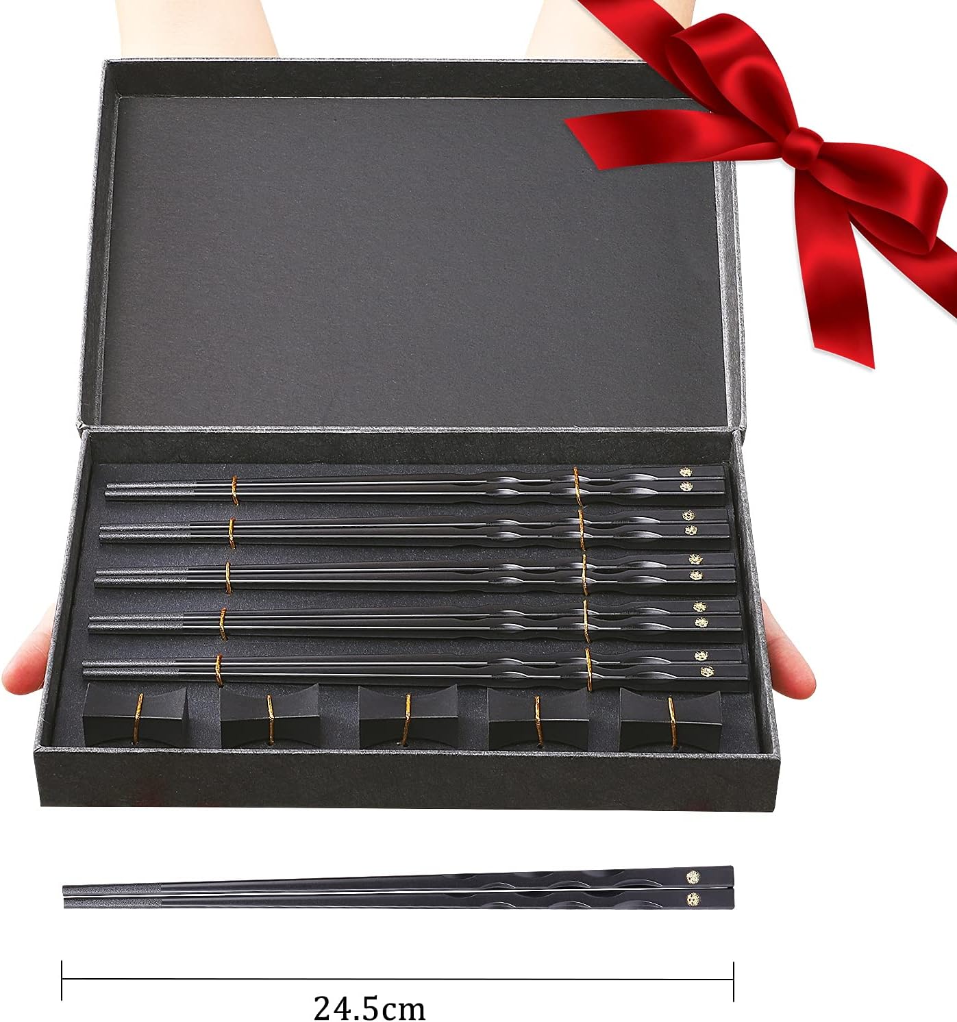 Best Seller Chopsticks Reusable Chinese Japanese Fiberglass Chopsticks with Holder, Dishwasher Safe, Premium Quality Chopsticks Gift Set(5 pairs)