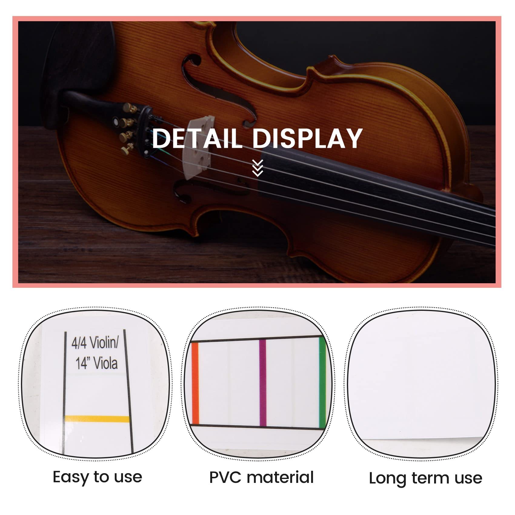 QuirkyLiving 4/4 Violin Fretboard Sticker Fingerboard Marker Fiddle Learn Note Chart Tape 2Pcs, Transparent & color, Full size - Image 2