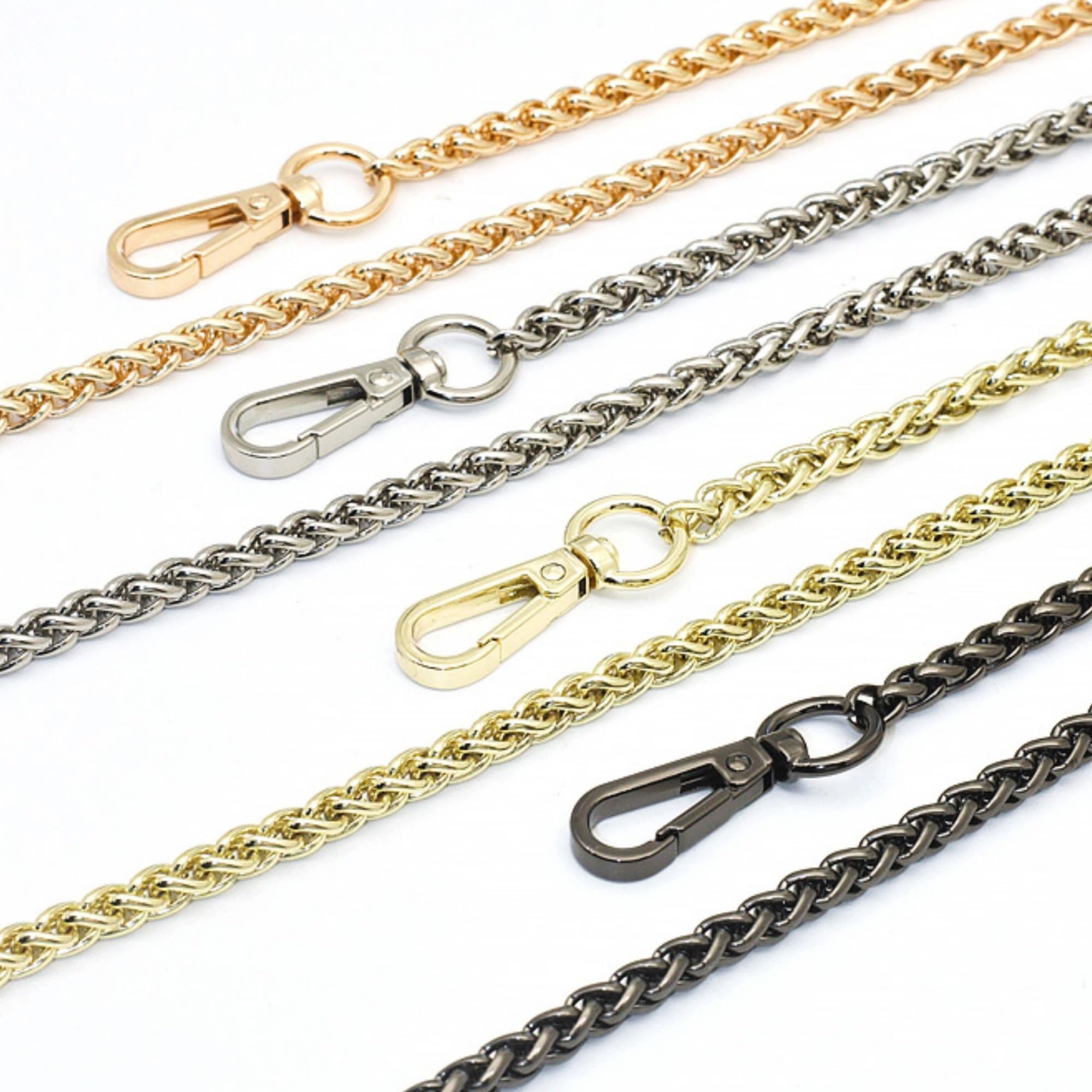 Correa de Hombro para Bolso de 40 cm / 60 cm / 90 cm / 100 cm / 110 cm / 120 cm, Hecha a Mano, en Dorado y Plateado, con Acabado en Bronce Cepillado Negro, Bandolera, Cadena de Met