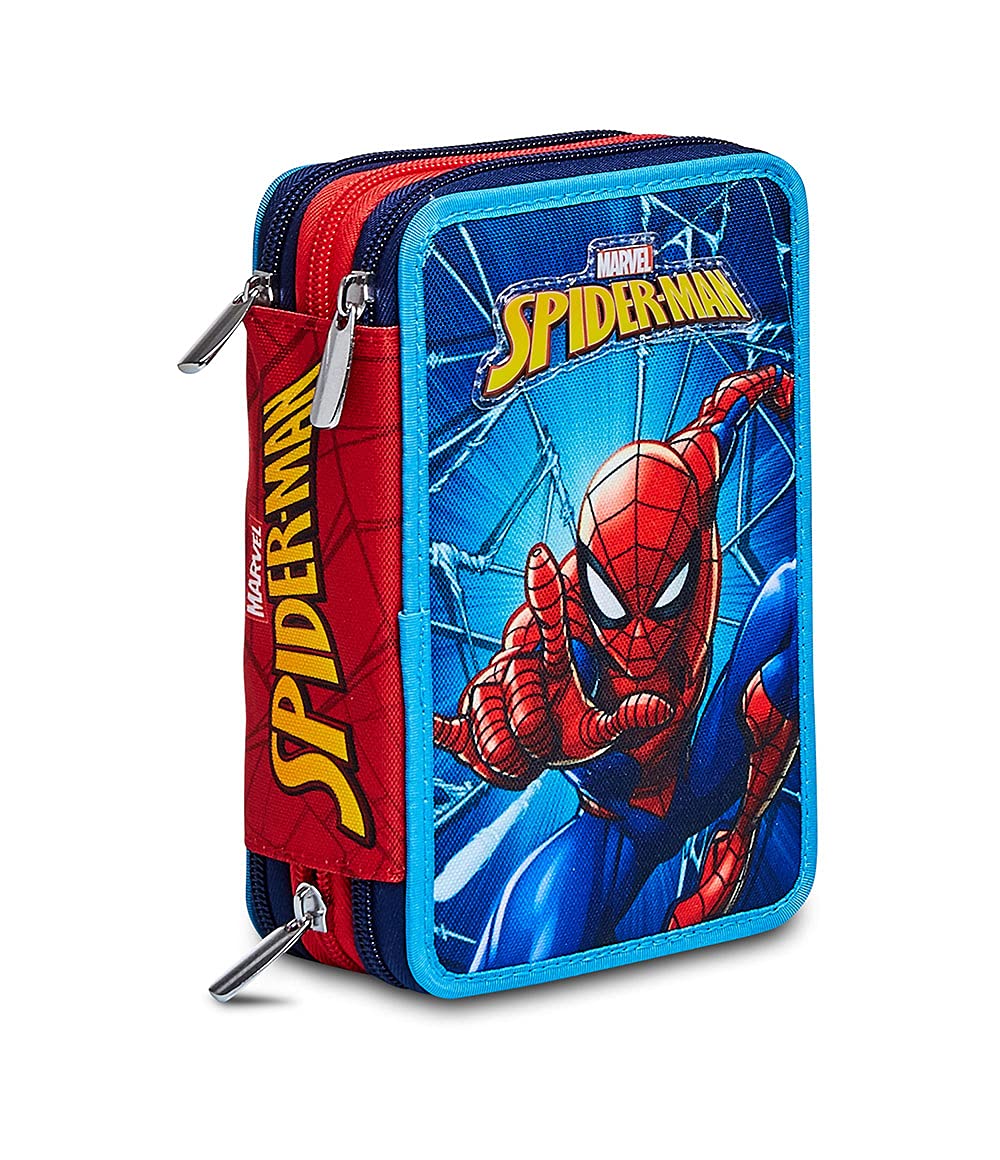 Seven Federmäppchen, Mäppchen, Mehrfarbig, nachhaltiges Gewebe, Federtasche für Schreibwaren, mit Stiften, Kugelschreiber & mehr, 3 Fächer, Mädchen & Jungen, Schule&Grundschule, XXL Spiderman Marvel