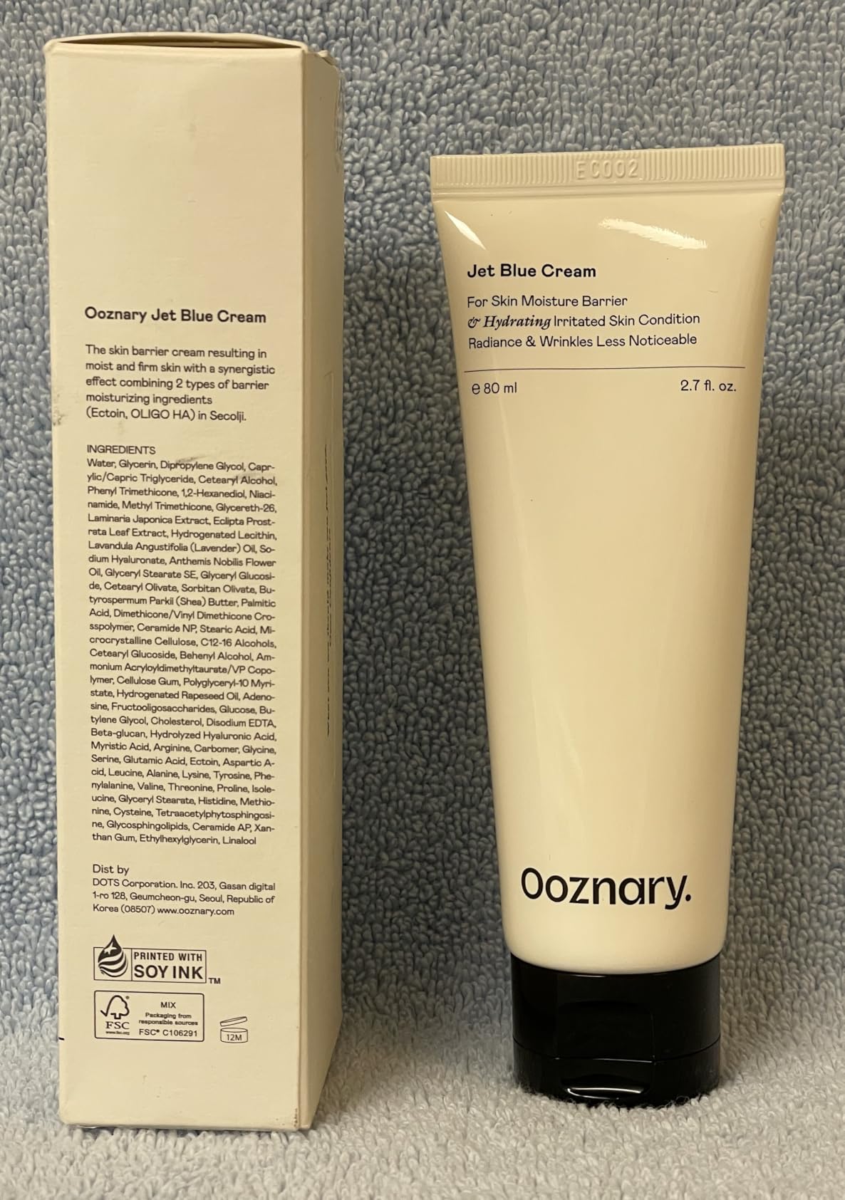 OOZNARY Jet Blue Cream with Ceramide & Shea Butter for Skin Barrier Repair, Korean Moisturizer for Dry Skin 2.7 fl.ozㅣ80ml