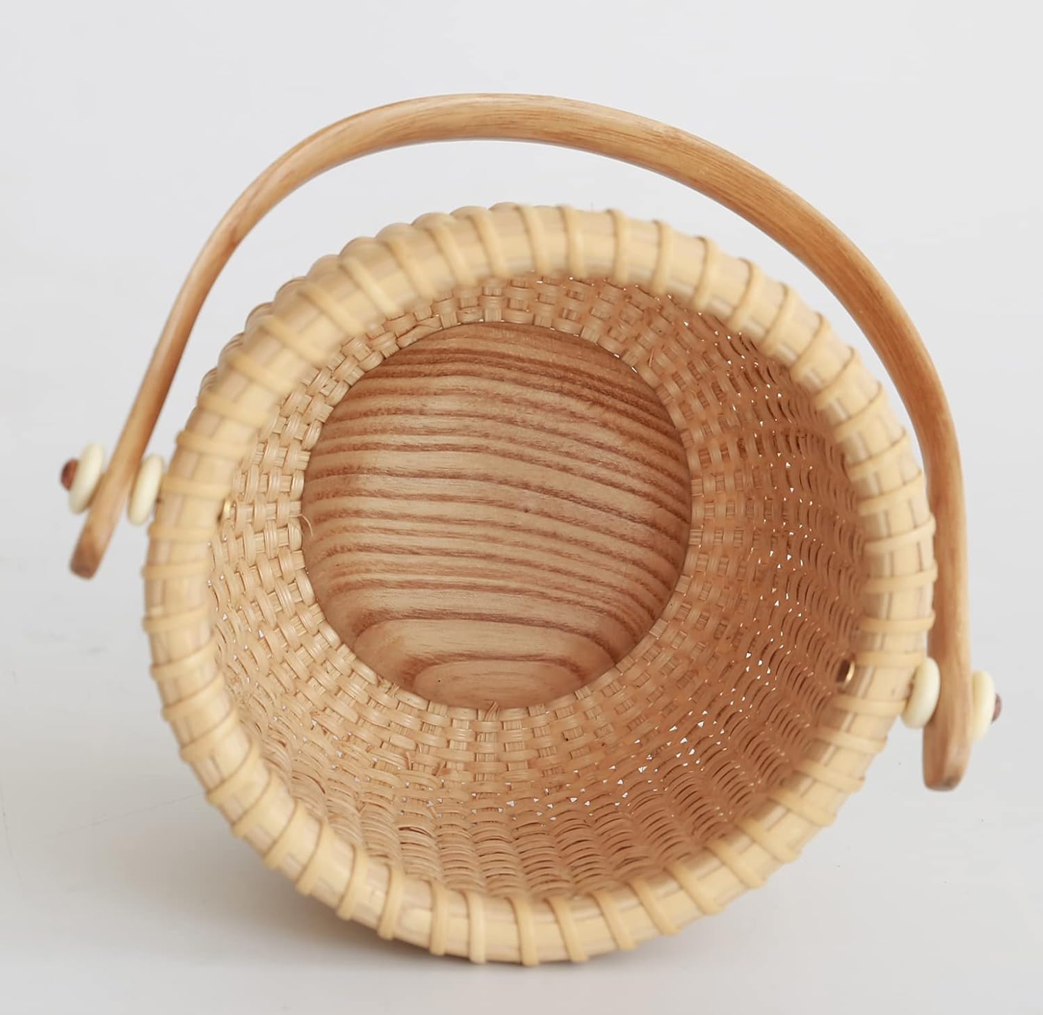 Classic Nantucket Round Baskets with Wood Knobs HandleWoven Basket Container Tote Cube Organizer Handwoven rattanStorage Fruit Basket