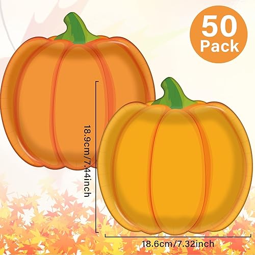 Miniatura 2 de 50 platos de papel de calabaza, platos desechables de calabaza de otoño, platos de postre de Acción de Gracias, platos de fiesta naranja para