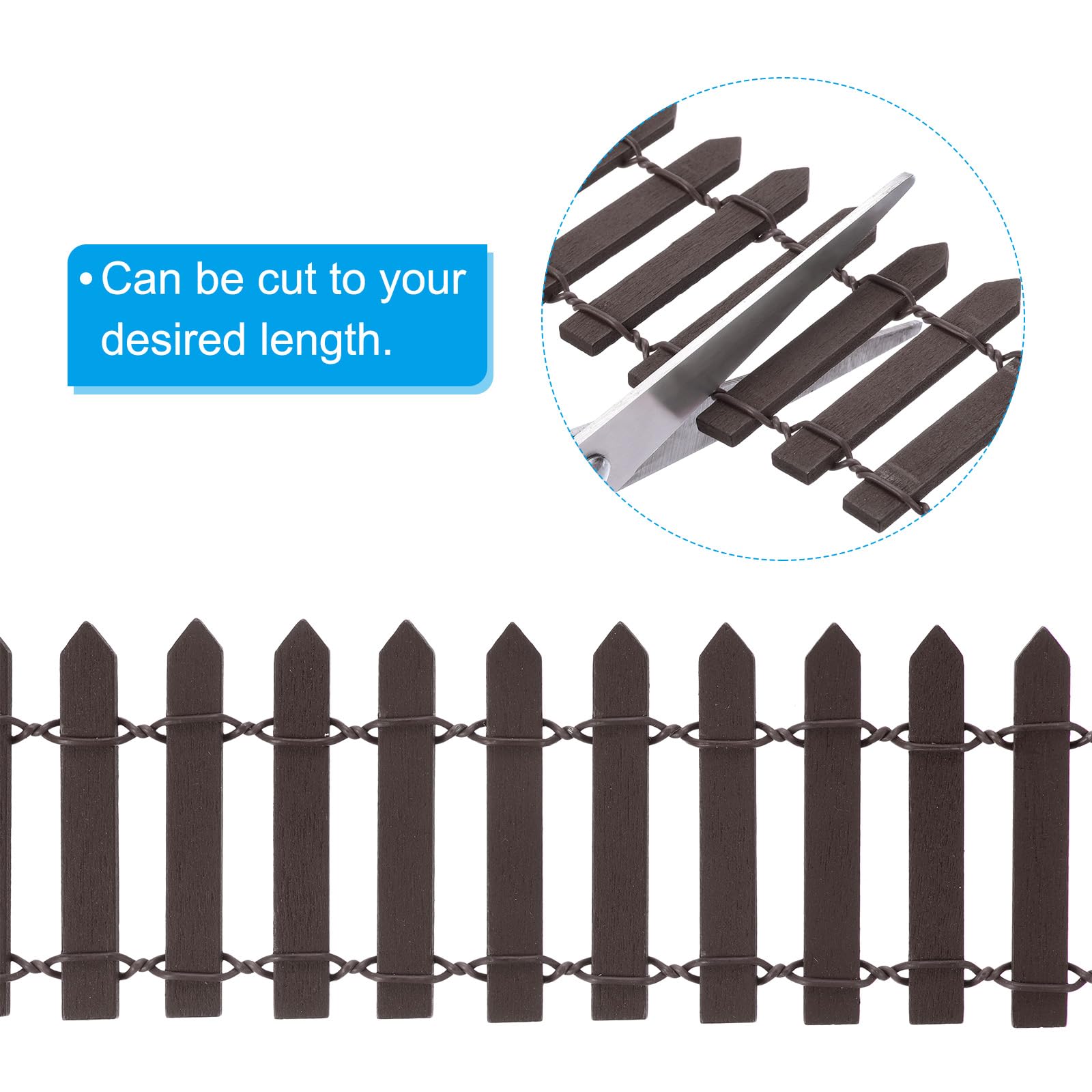 PATIKIL 39" L x 2" H Miniature Fairy Garden Fence, Mini Ornament Wood Picket Fence for DIY Dollhouse Garden Brown - Image 4