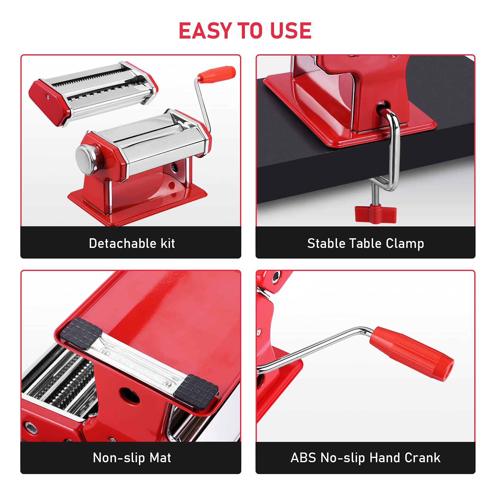 Manual Pasta Maker Machine - 150mm Roller With 9 Thickness Settings & 2 Cutters For Spaghetti, Fettuccine, Lasagna