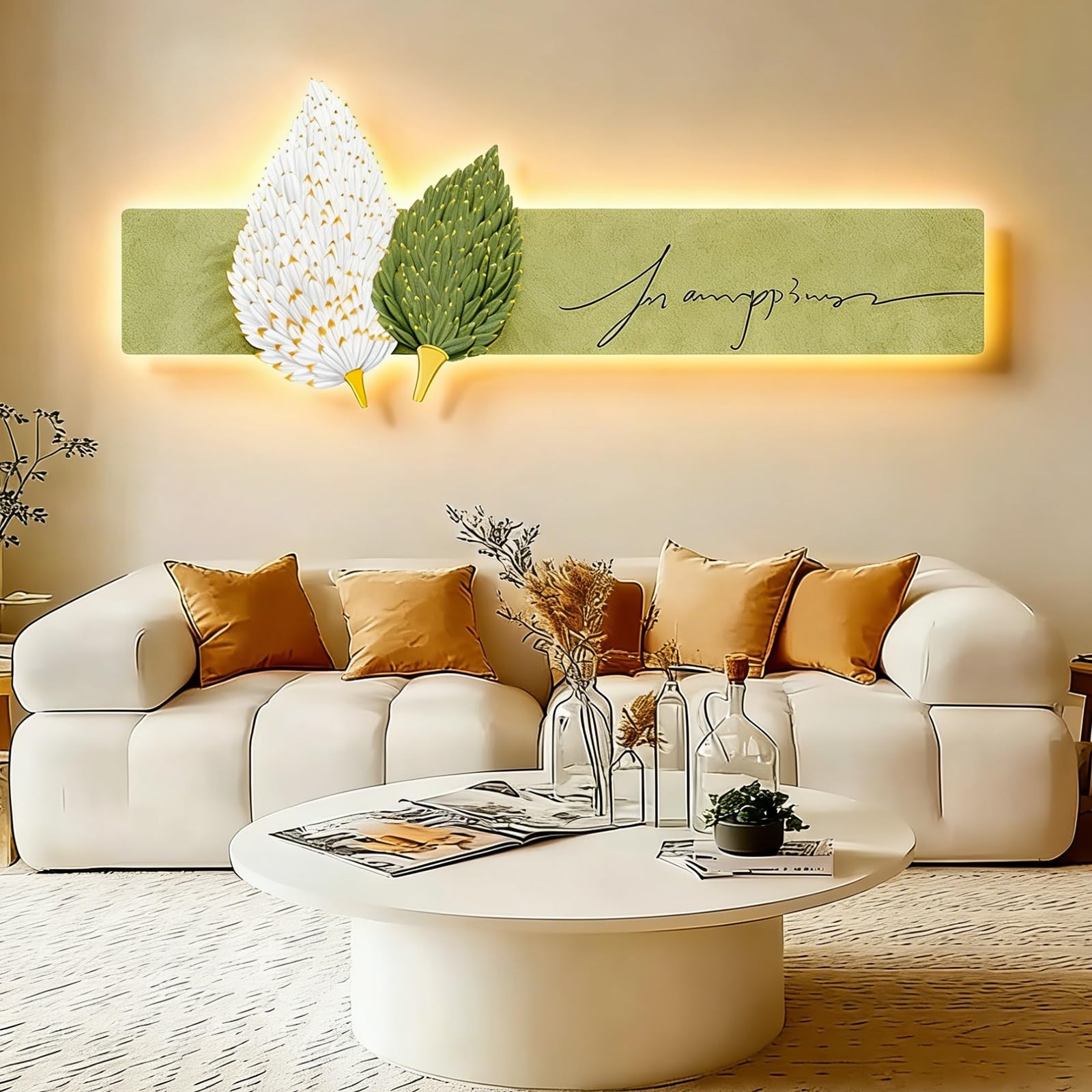 WNGJZZYC Esculturas de Pared con Luz LED, Pintura Mural 3D Con Luz, Arte Mural LED Grande Con Alimentación Enchufable Para Hogar, Entrada, Pasillo(Brown,120x45cm/47x18in)
