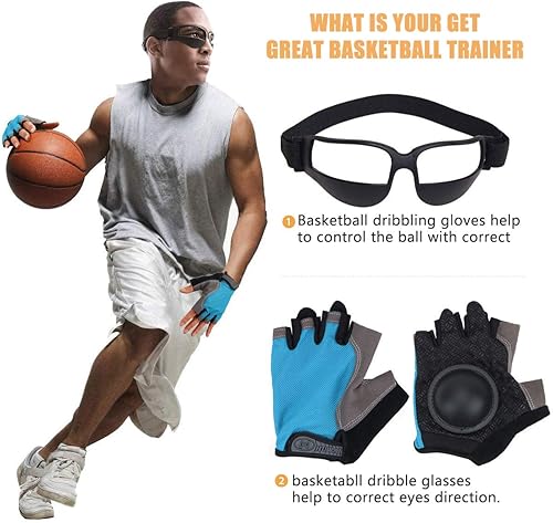 Miniatura 2 de Asistentes de entrenamiento de habilidades de básquetbol, 1 juego de gafas de baloncesto y guantes antiadherentes para entrenamiento de dedos para