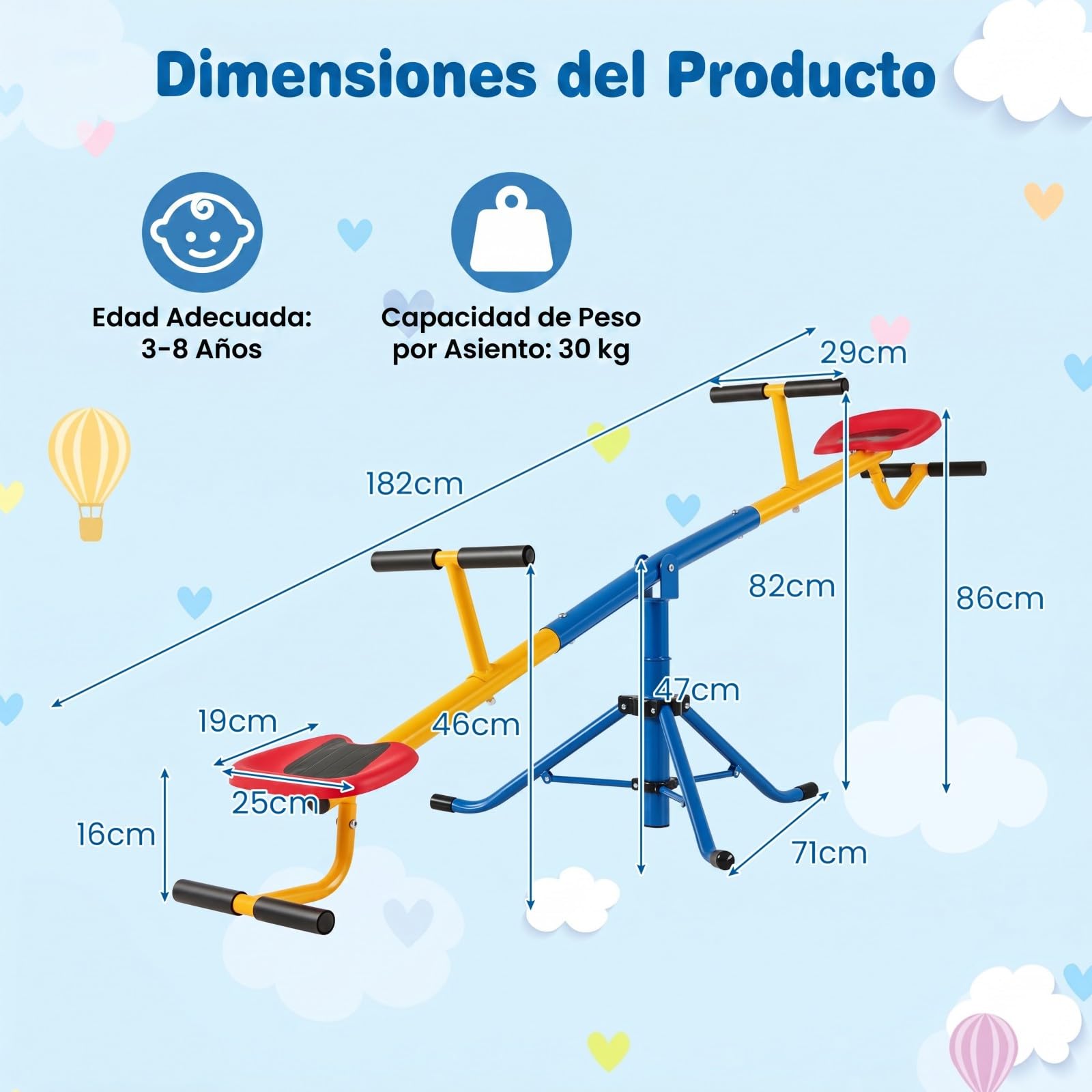COSTWAY Balancín para Niños, Subibaja a 360° con Cerrojo para Las Piernas, Balancín para Exterior Patio y Parque Infantil (2 Asientos) 182 x 29 x 86 cm