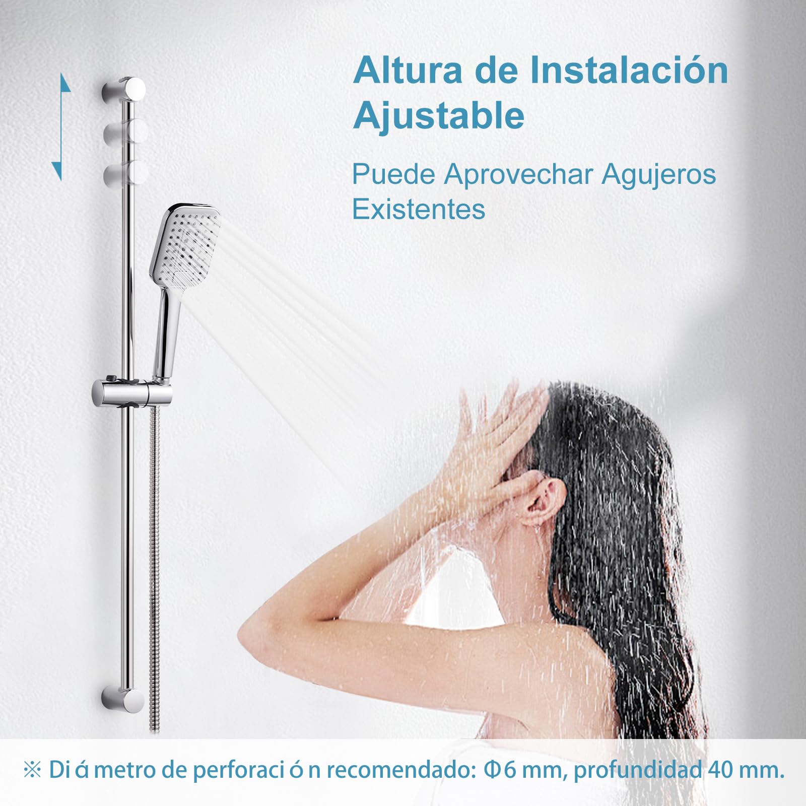 OFFO Conjunto Soporte Ducha, Barra de Ducha de 90 cm de Acero Inoxidable con Manguera de 1.6 m, Alcachofa de Mano (3 Modos, 120 mm), Duchas de Baño Columna Ducha sin Grifo, Cromo