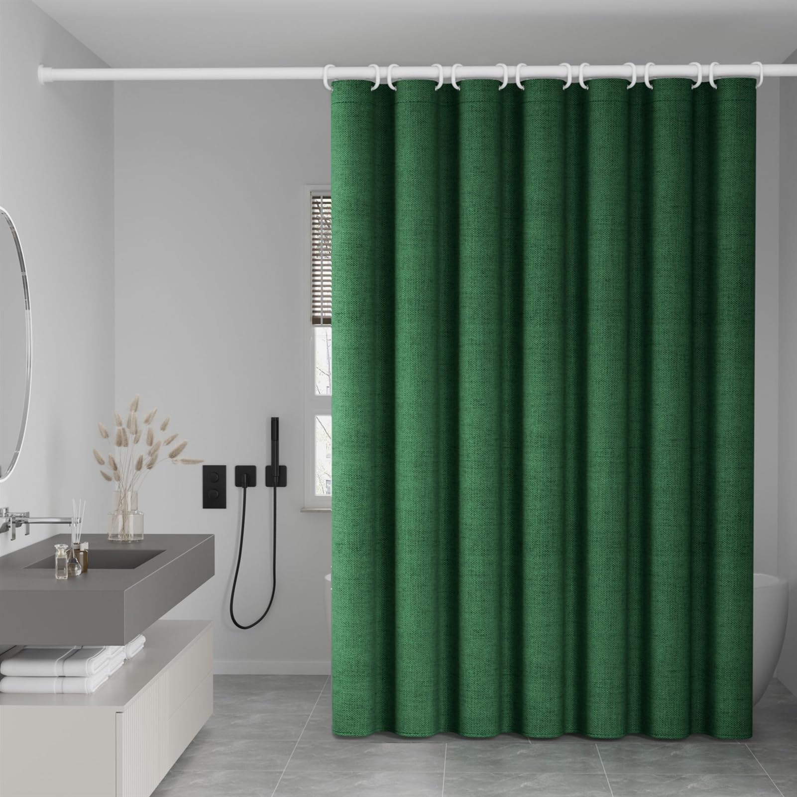 Cortina de ducha impermeable de lino estructurada antimoho tela lavable cortina de ducha para ducha de esquina bañera pequeña beige 80 x 180 cm
