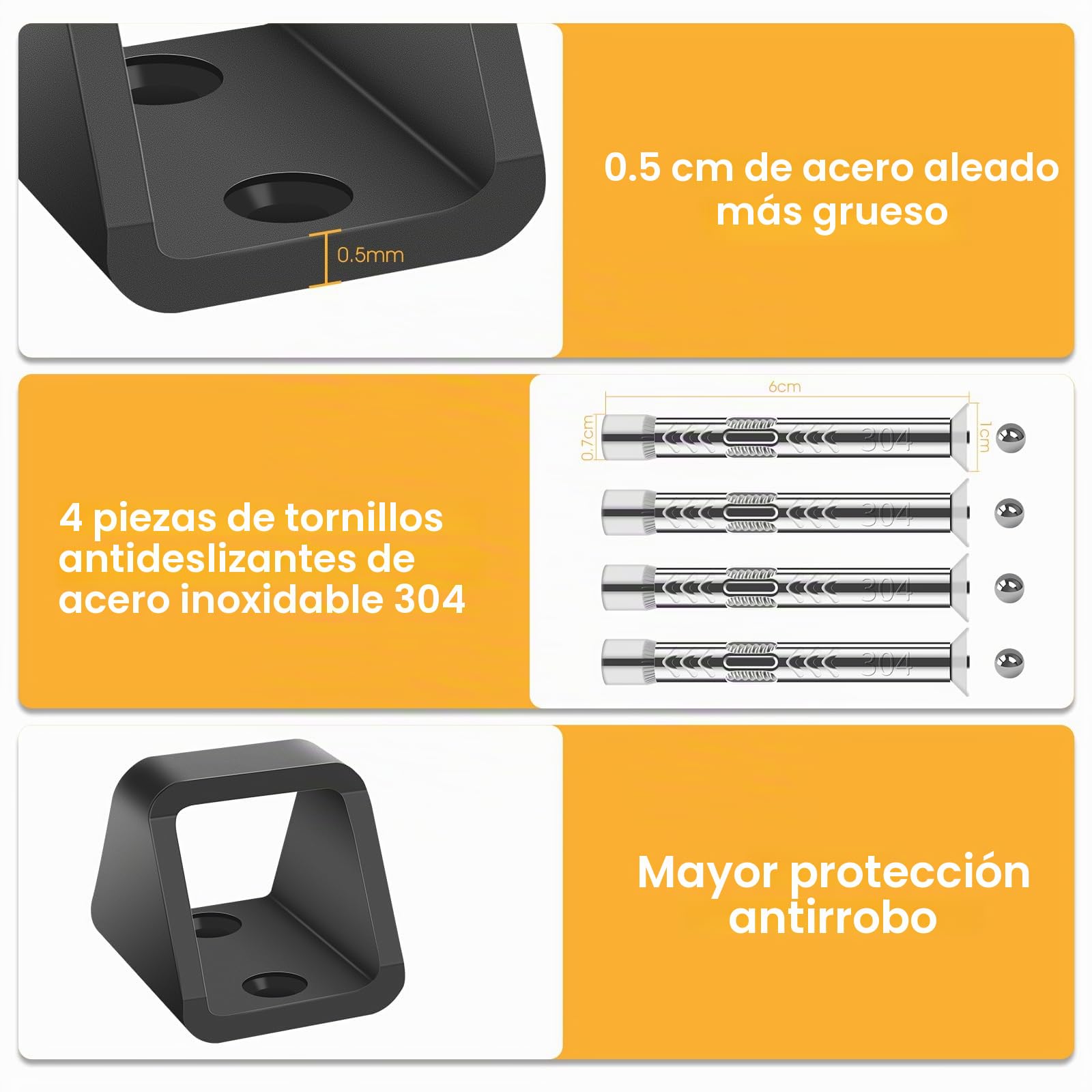 Anclaje de pared para bicicleta de acero de 5 mm de grosor, antirrobo, para bicicletas, con 4 juegos de tornillos de acero inoxidable 304, anclaje de pared estable