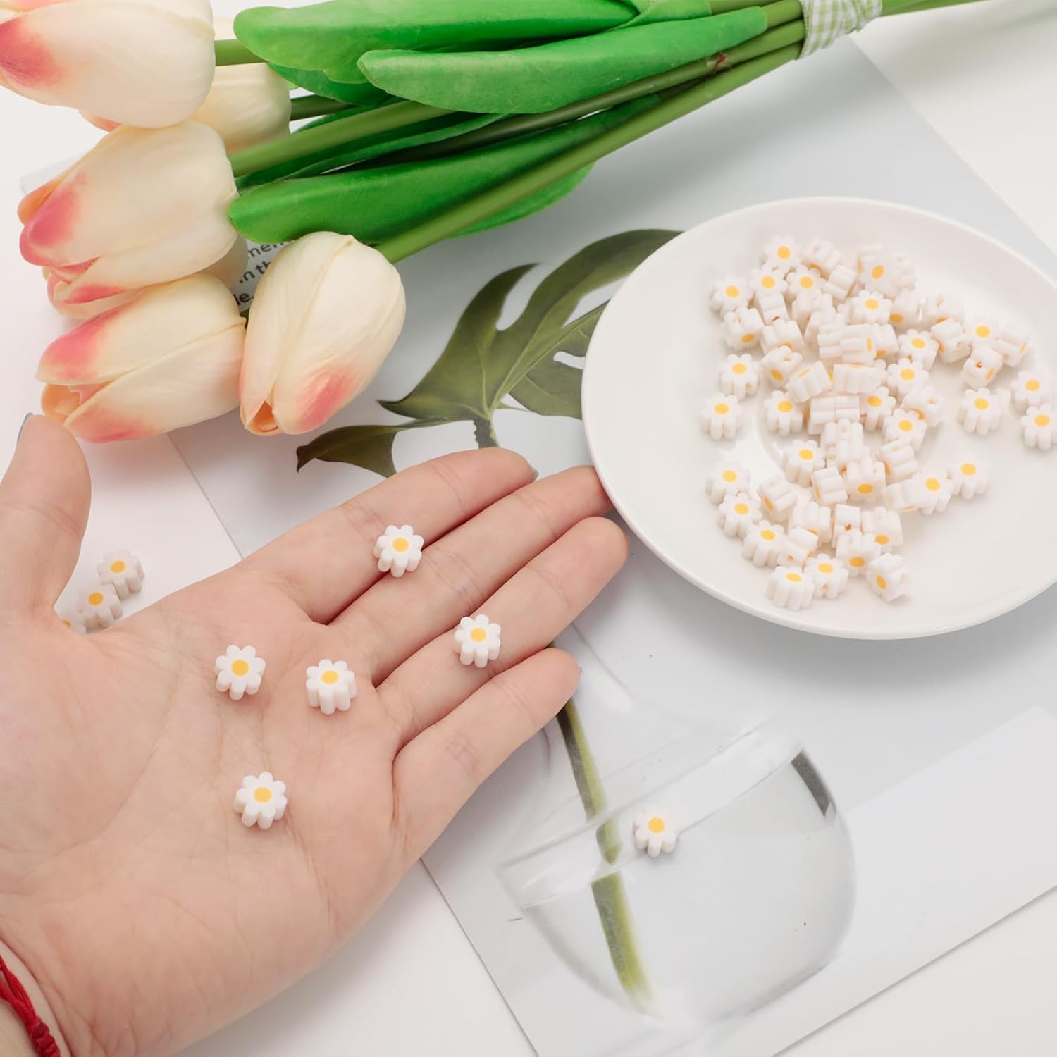 150Pcs Daisy Beads for Jewelry Making, Silicone Flower Beads with Hole, Small Daisy Flowers for DIY Bracelets Necklaces Earrings Craft (8mm) - Image 2