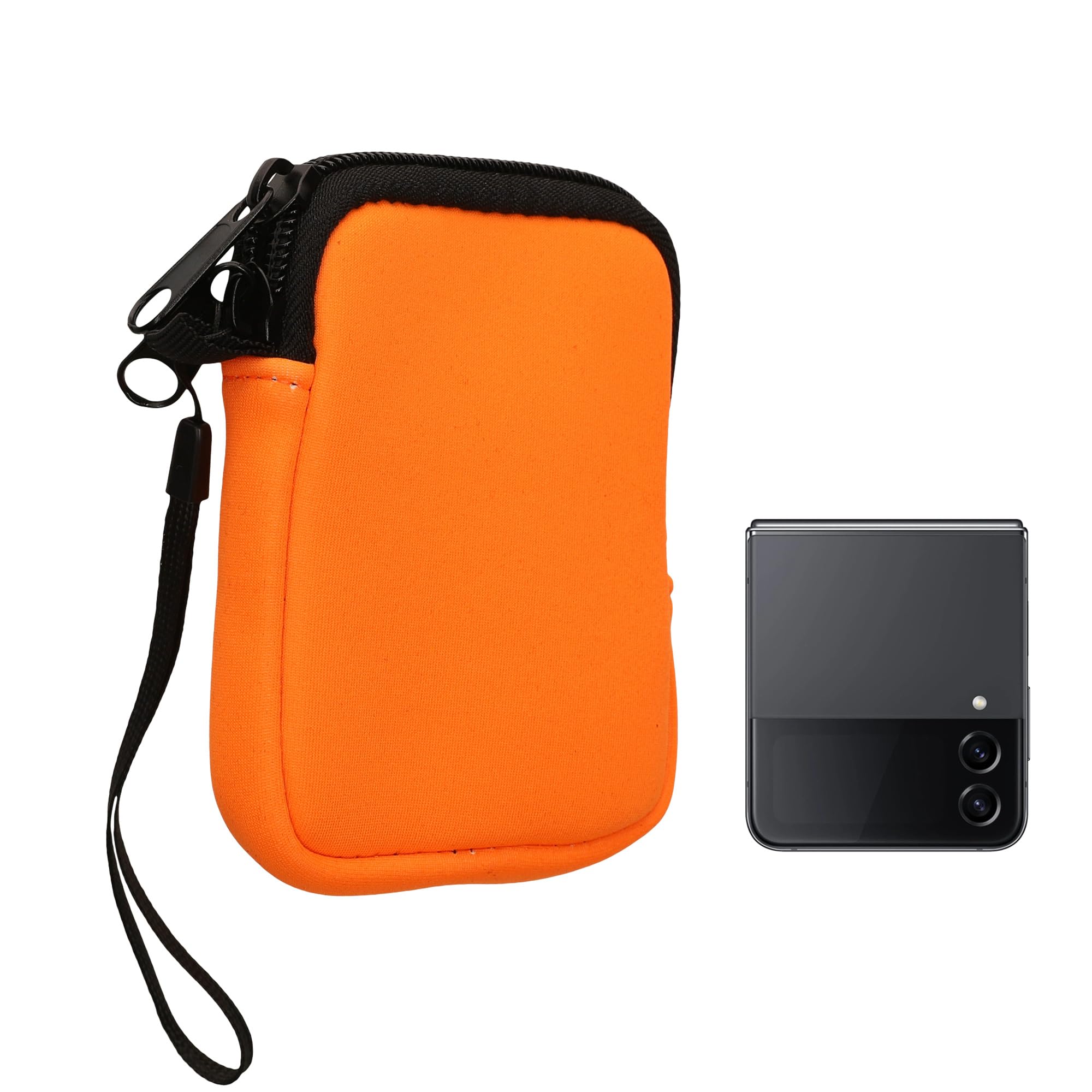 kwmobile Neoprenowe etui na telefon w rozmiarze XXS - 3/8.9 cm - mini uniwersalna torba na telefon komórkowy z zamkiem błyskawicznym, paskiem na nadgarstek - neonowo-pomarańczowa