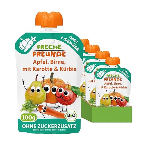 FRECHE FREUNDE Bio Quetschie Apfel, Birne, Karotte & Kürbis, Fruchtmus