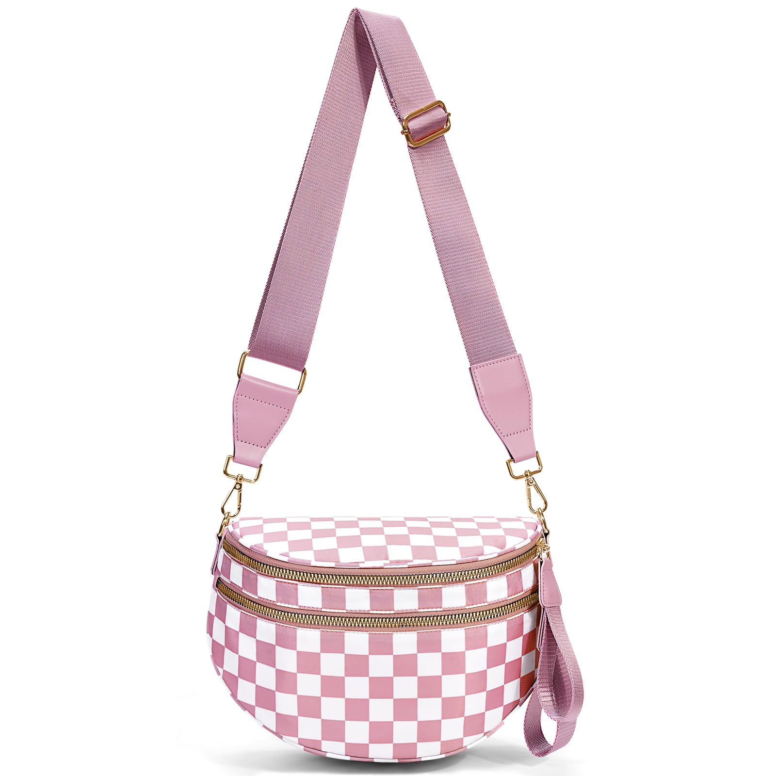 hibear Checkered Crossbody Bag Spacious Bum Bags for Women Nylon Crossbody Fanny Packs Checkered Purse Belt Wallet