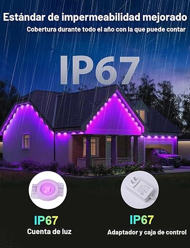Miniatura 4 de Nexillumi - Luces permanentes para exteriores de 300 pies para casa, nuevas luces navideñas RGB inteligentes 2025 para exteriores con control remoto