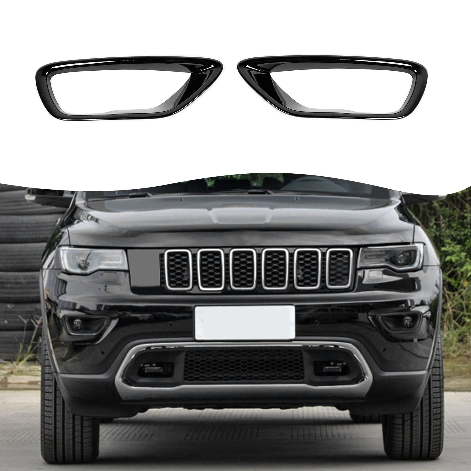 Jimen Compatible with 2018-2020 Jeep Grand Cherokee Front Fog Light Cover Trim (Black)