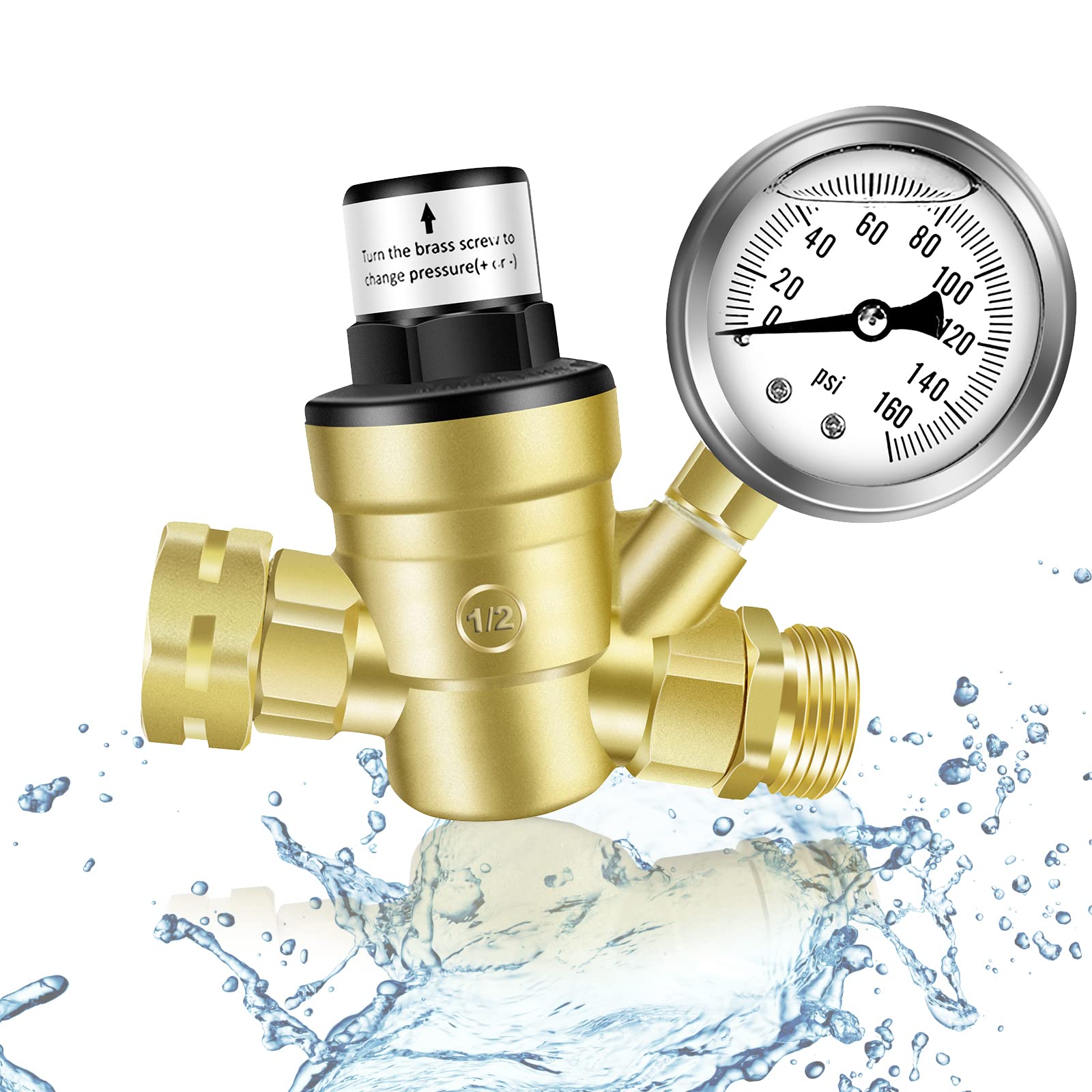 Buy Yumpanda RV Water Pressure Regulator with Gauge,Adjustable Brass