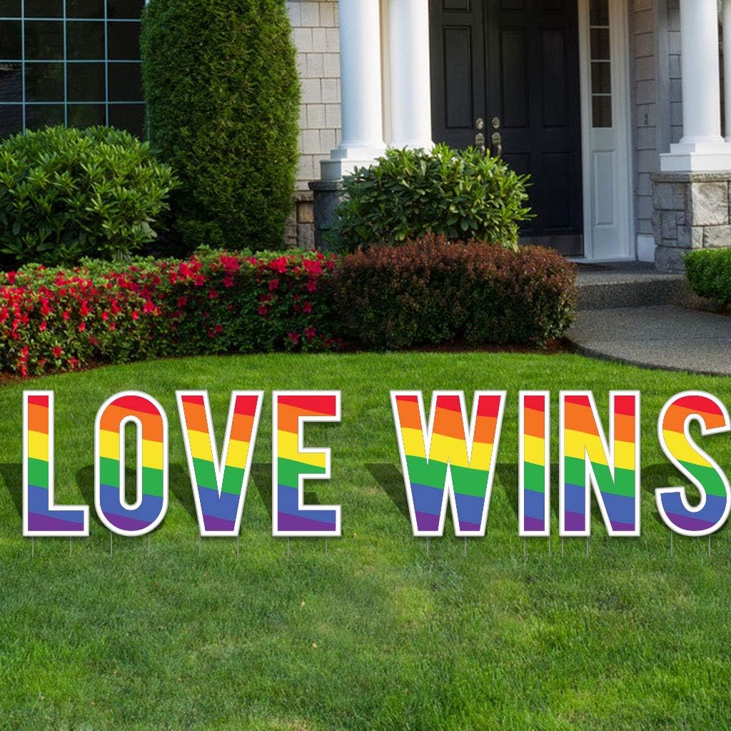 VictoryStore Yard Decorations: Love Wins Letters Yard Card 8pcs Includes Stakes | LGBTQ Rainbow Party Yard Decorations | Great for Pride Month!