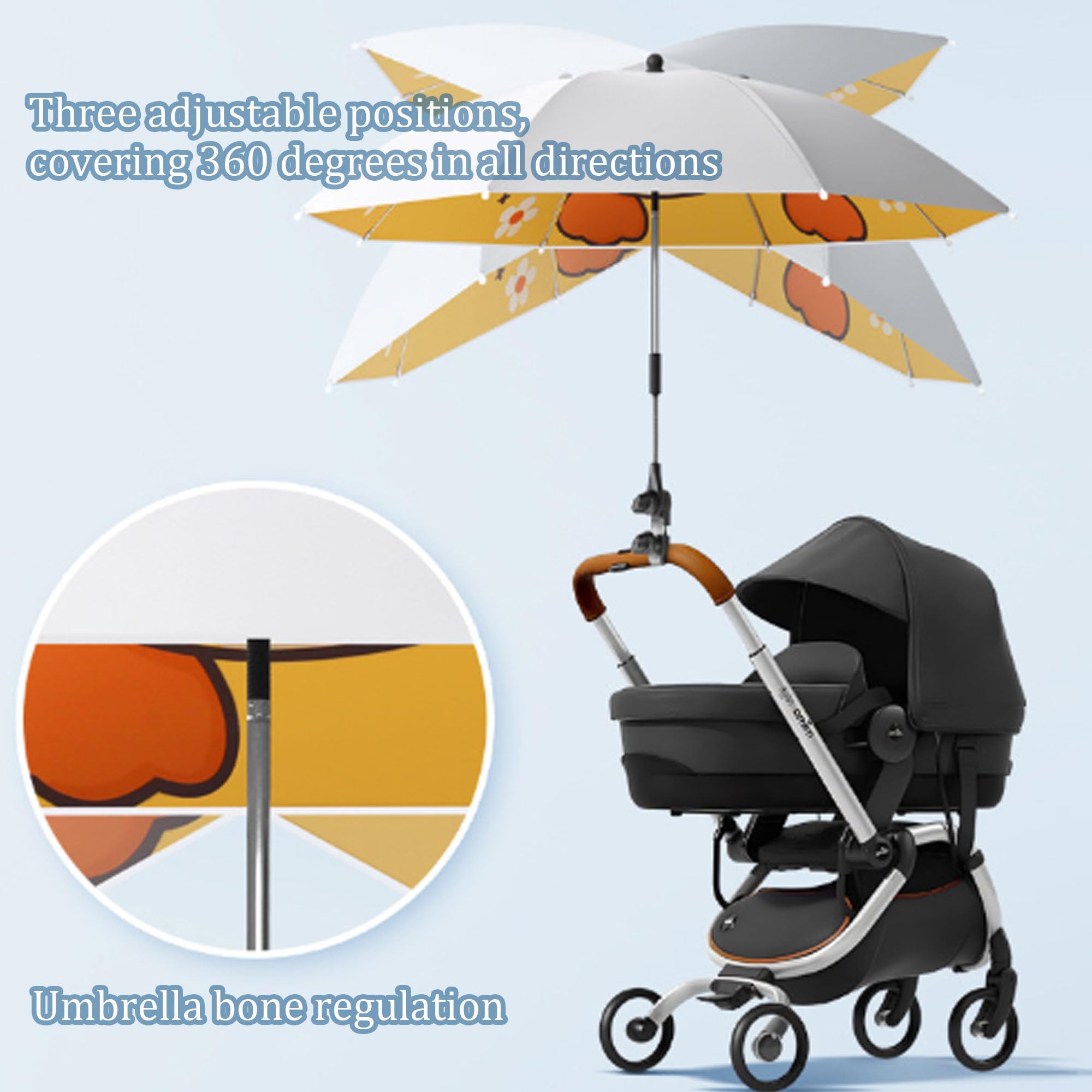 Universal Sonnenschirm Sonnenschutz UPF 50+, Kinderwagen-Sonnenschirm, 85 cm Durchmesser mit Einem Regenschirmgriff, Universal Parasol fürKinderwagen, Kinderwagen(Blauer Dinosaurier)