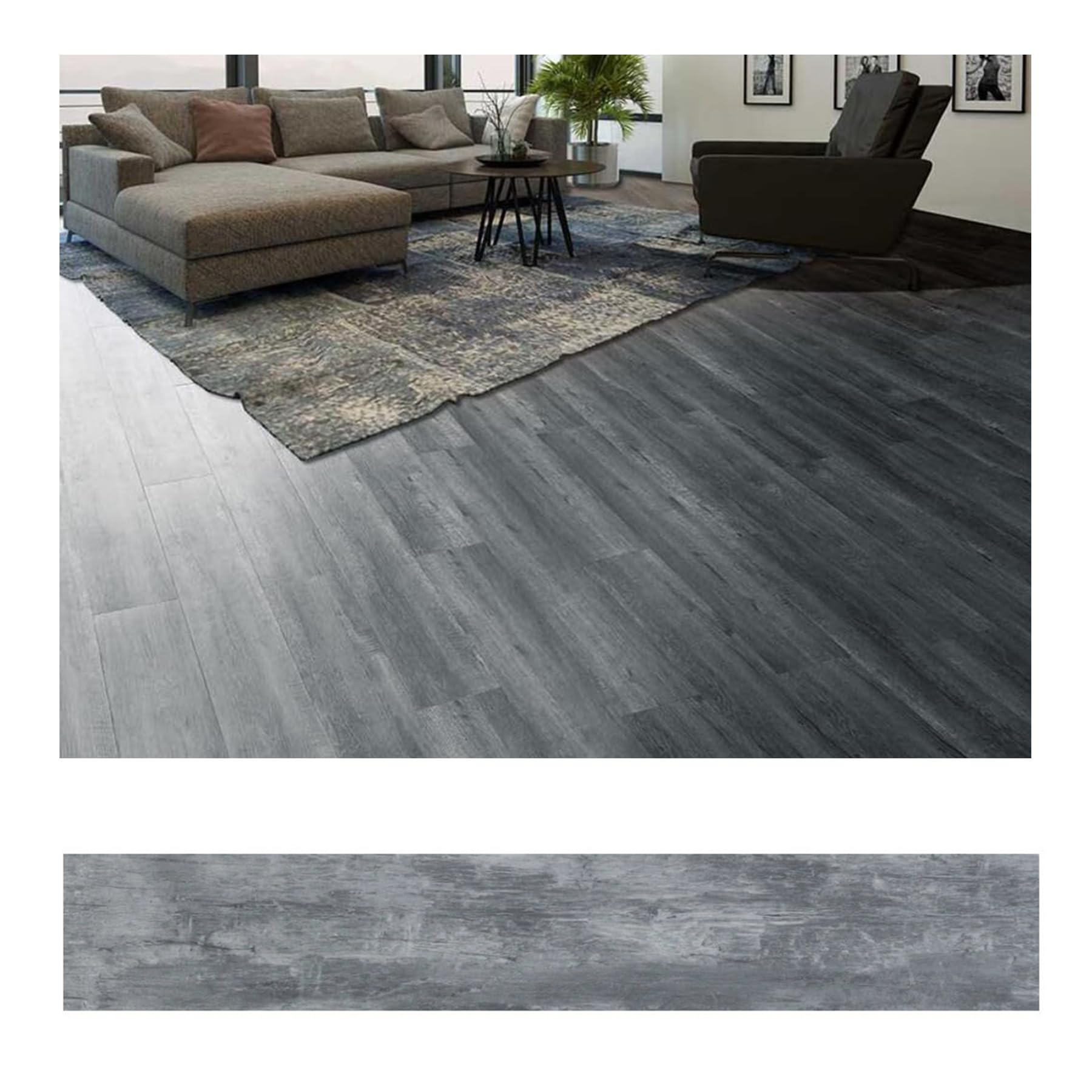 Warmiehomy Peel and Stick Floor Tiles 36 PCS 5㎡ Floor Tiles Self Adhesive Wood Grain Vinyl Flooring 36x6 Inch Waterproof Self Adhesive Floor Tile for Bedroom, Living Room, Kitchen(Fog Grey) — image 1