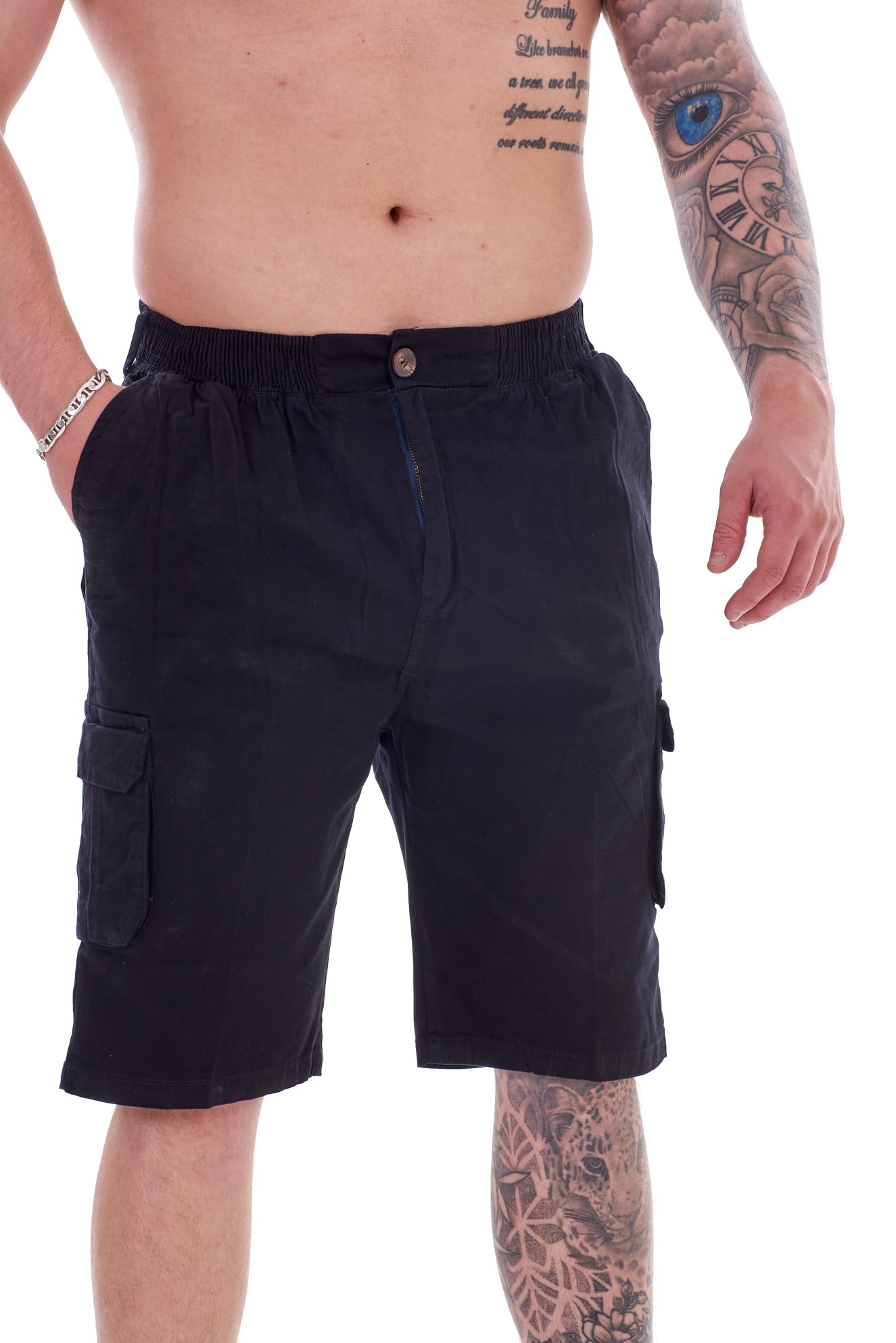 Mens Shorts Cotton Cargo Combat Casual Elasticated Wash Fabric Zip Shorts (as8, Alpha, xx_l, Regular, Regular, Black)