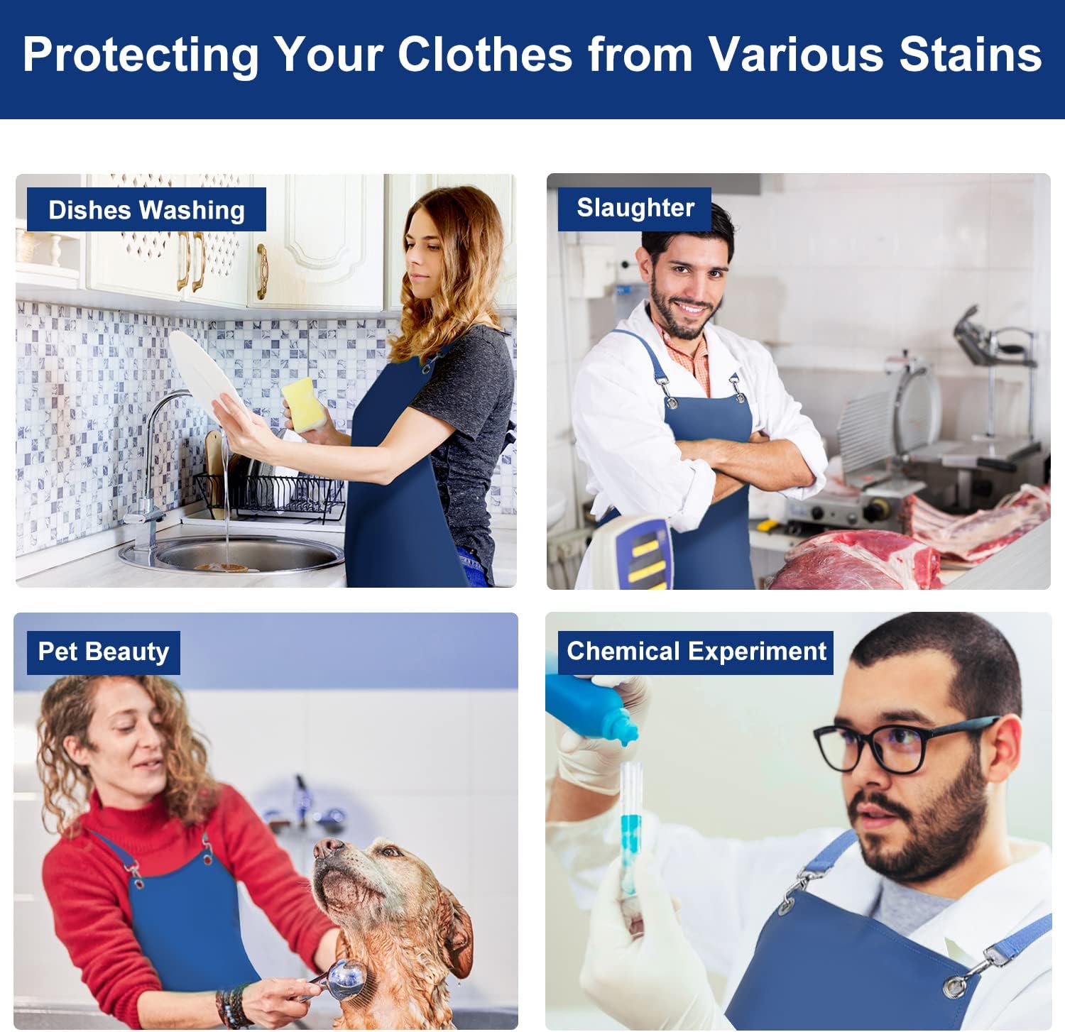 Heavy Duty Vinyl Industrial Anti-Tear Apron, 43" x 26" Waterproof, Chemical Resistant, Blue, Unisex-Adults - Image 7