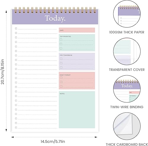 Miniatura 9 de Bloc de notas de lista de tareas  Bloc de notas diario de 104 páginas, planificador de tareas, 6.7 x 9.8 pulgadas, cuaderno espiral de doble cara