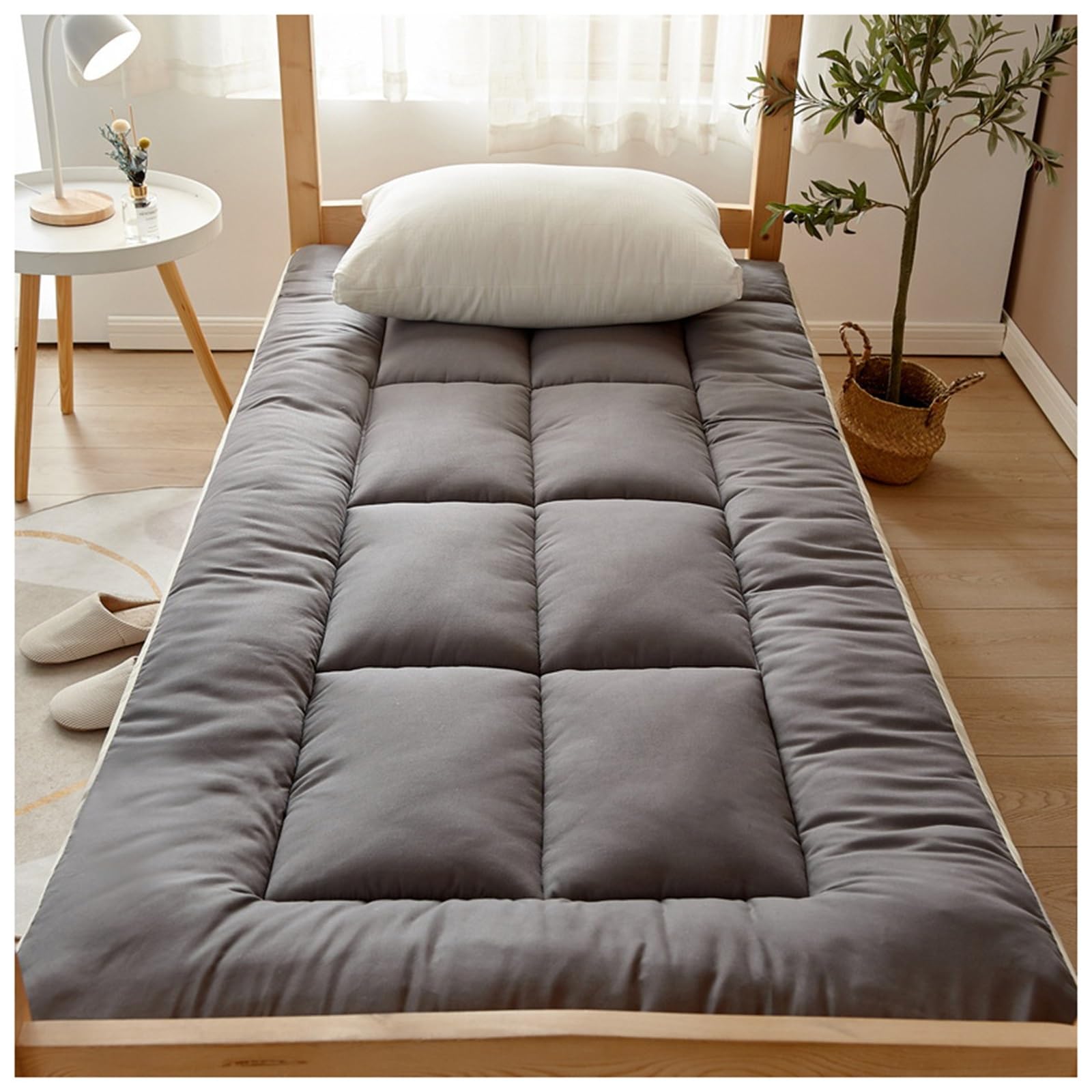 Matelas futon léger et pliable - Coussin doux épais pour lit simple - Tapis de sol portable pour dortoir, hôtel, appartement, camping, chambre d'amis