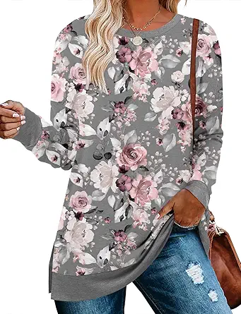 BETTE BOUTIK Women's Drop Long Sleeve Sweatshirts Casual Crewneck Tunic Tops Sweartshirts With Side Slits S-3XL