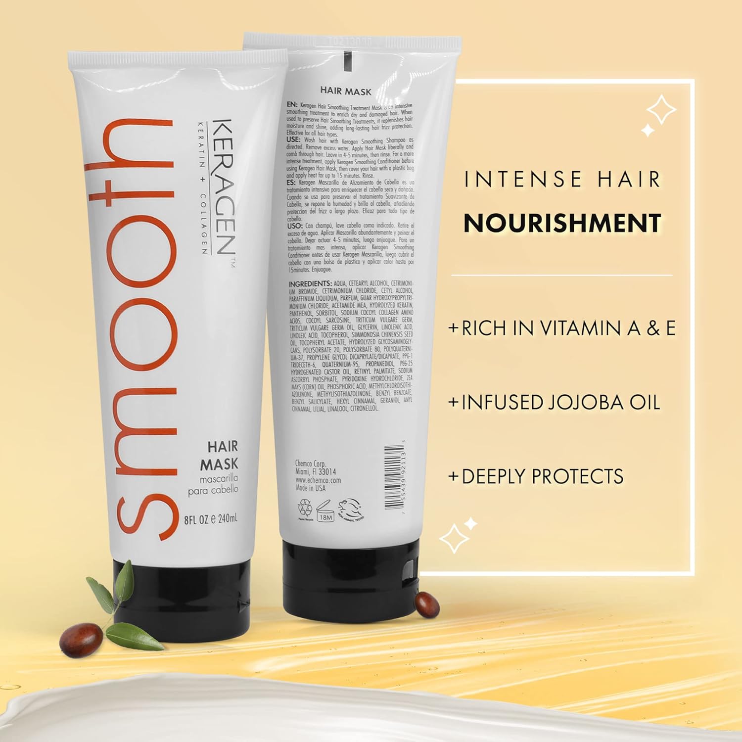 Keragen - Mask for Dry Damaged Hair, 8 Oz - Deep Moisturizing Conditioning Treatment, Repairs and Restore, Frizz-Free Infused with Keratin, Panthenol, Collagen, Jojoba Oil - Image 8