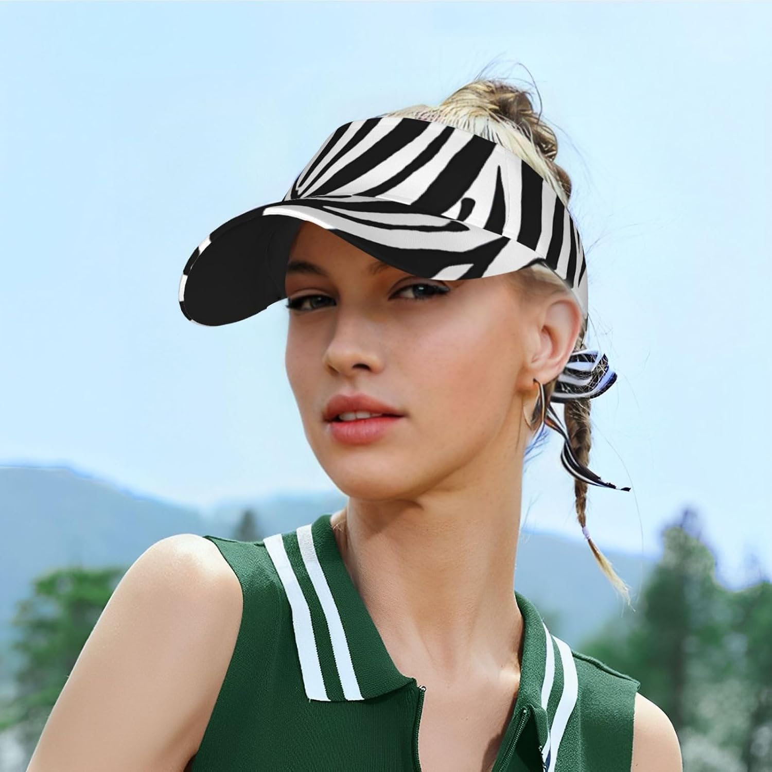 (Zebra Print) Adult Sun Visor Hat Adjustable Open Top Sports Cap Breathable for Men Women Beach Vacation Essentials Black