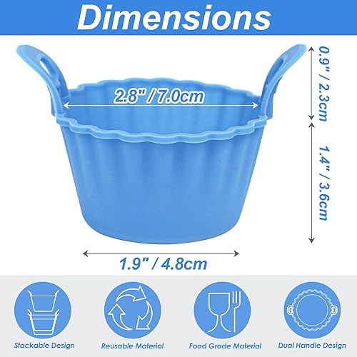 Miniatura 2 de Koluti Paquete de 12 moldes de silicona antiadherentes para hornear magdalenas, moldes reutilizables con doble asa, sin BPA, mini forro redondo para