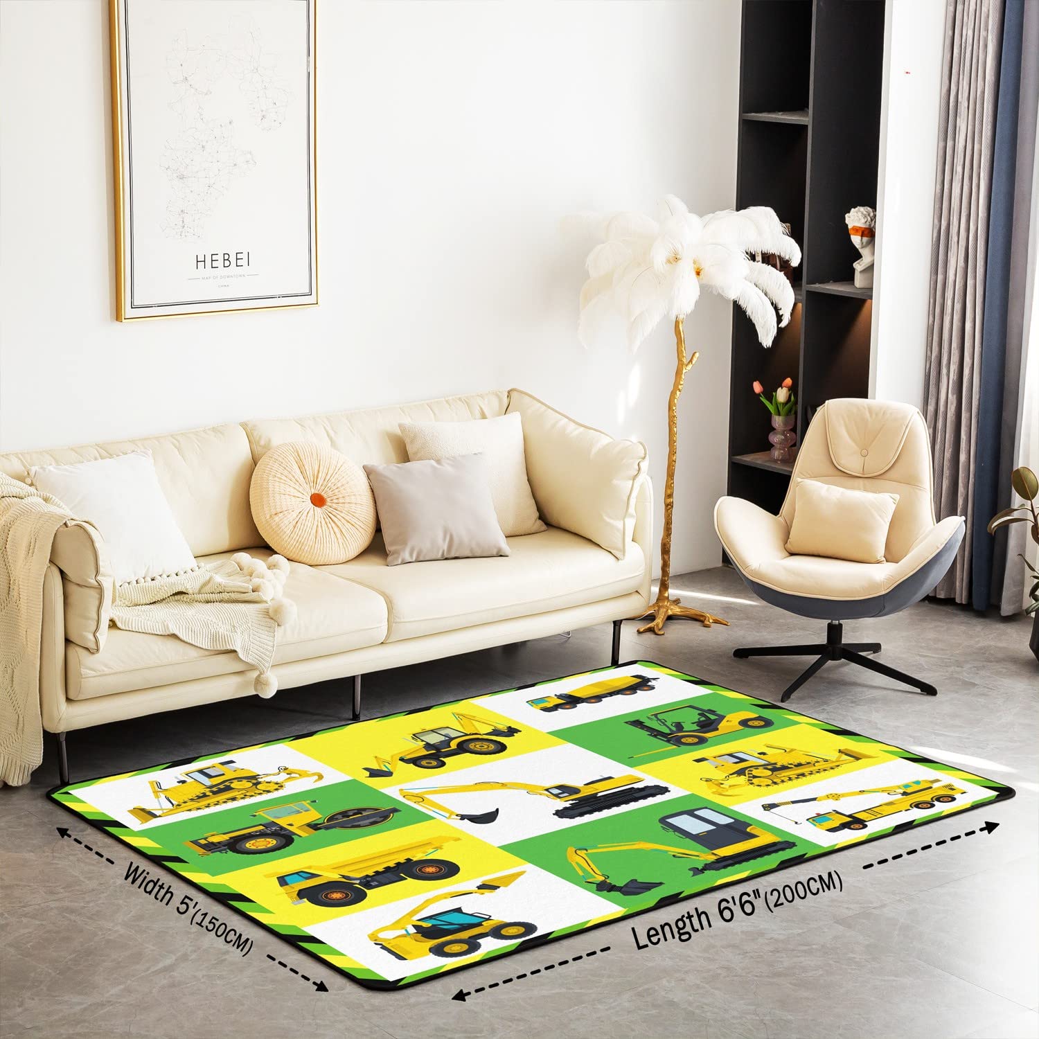 Loussiesd Excavator Decorative Carpet Area Rug Construction Vehicles Living Room Rugs for Kids Decor Equipment Trucks Accent Rug Microfiber Cartoon Car Decorative Rug 100 * 150cm - Image 2