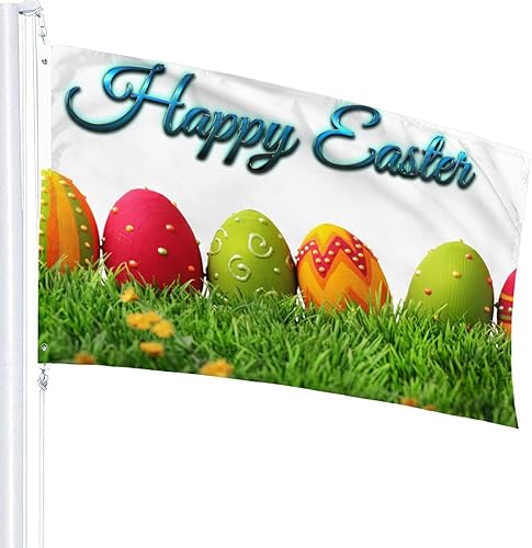 Miniatura 2 de Bandera de 3 x 5 pies de huevos de Pascua en el césped bandera de poliéster resistente a la decoloración con 2 ojales de latón para decoración del