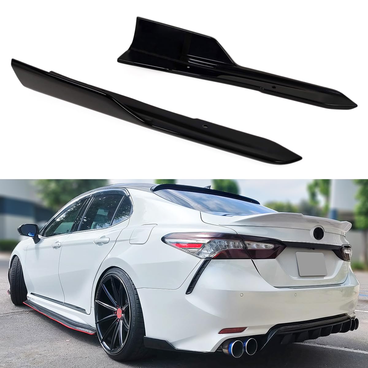 Art Style Glossy Black Rear Bumper Side Corner Spats Splitters Apron Valance Compatible with 2018-2024 Toyota Camry SE XSE