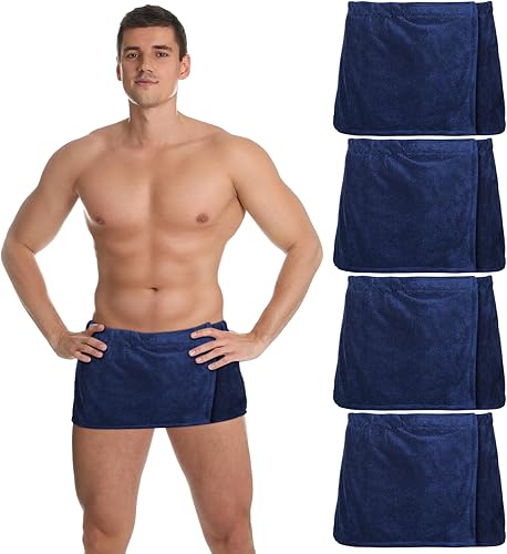 Miniatura 8 de Mixweer 4 piezas de toallas de baño para hombre, pantalones cortos, envoltura de ducha para hombres, 11.81 pulgadas, toalla con cierre para hombres,