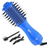 Dan Technology Blow Dryer Brush Hair Dryer Brush Hot Air Blowout Brush 120V 3 Speeds Oval Shape Volumizer Straightener Brush Faster Drying Mini Size Lightweight &lpar;Blue&rpar;