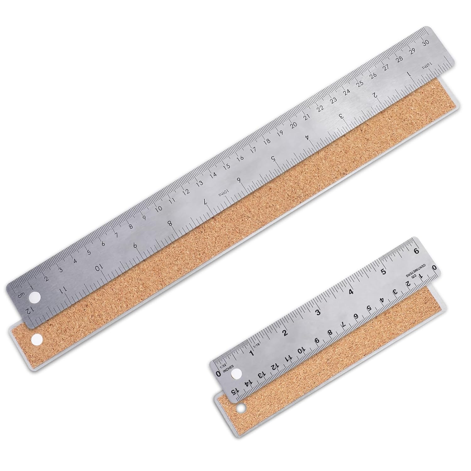 Set rigle metalice 15cm și 30cm rigle din oțel inoxidabil cu spate din plută