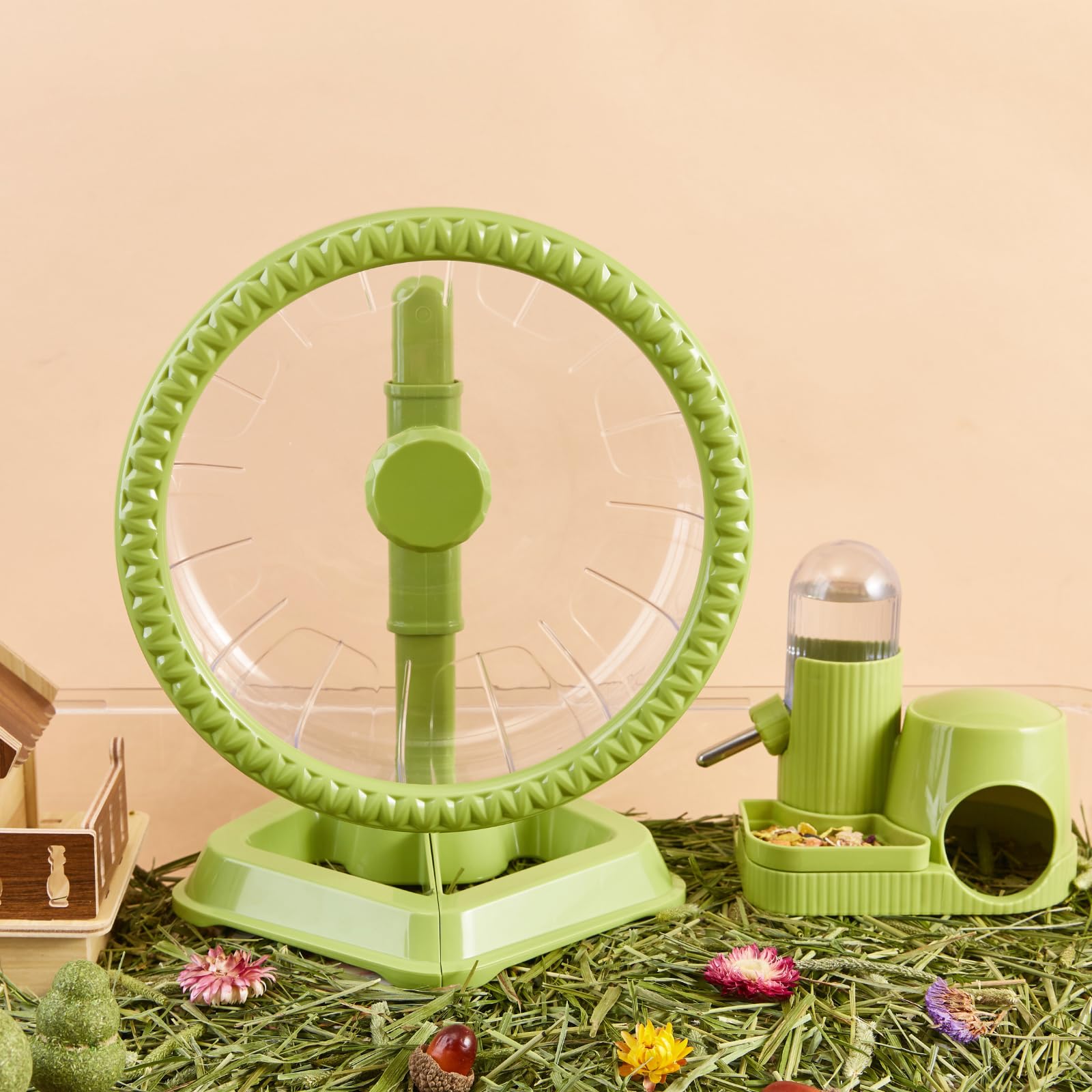 Ruotina per Hamster, Ruota per Esercizio e Corsa Silenziosa con Rotazione Fluida e Supporto Regolabile, Adatta per Piccoli Animali Criceti Nani Siriani Riccioli Mice (Verde, Piccolo (16cm))
