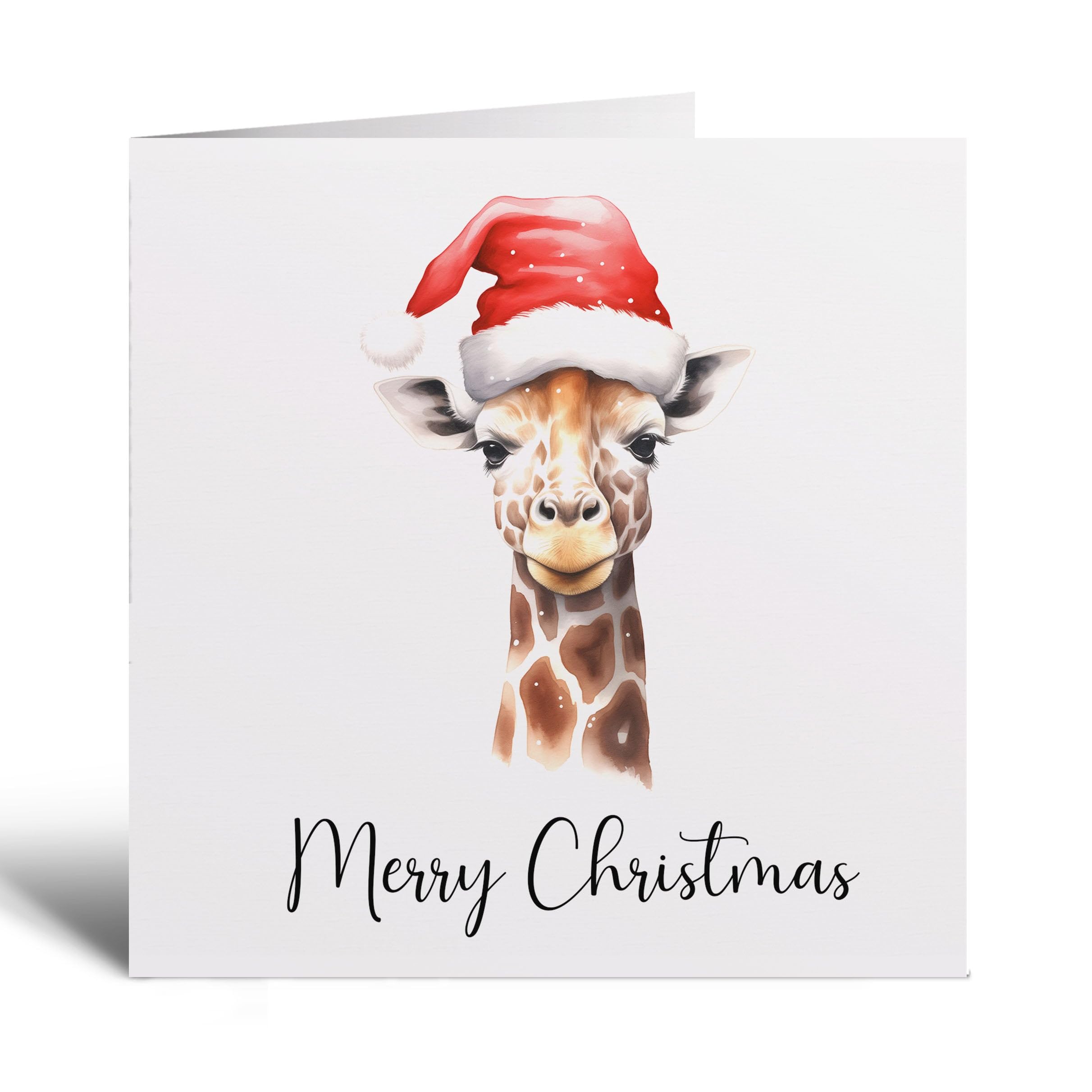 Postcard Prints - Fun Christmas Card of a Giraffe Wearing A Santa Hat Whimsical Watercolour Christmas Card For Animal Lover For Him or Her - 2 Cards